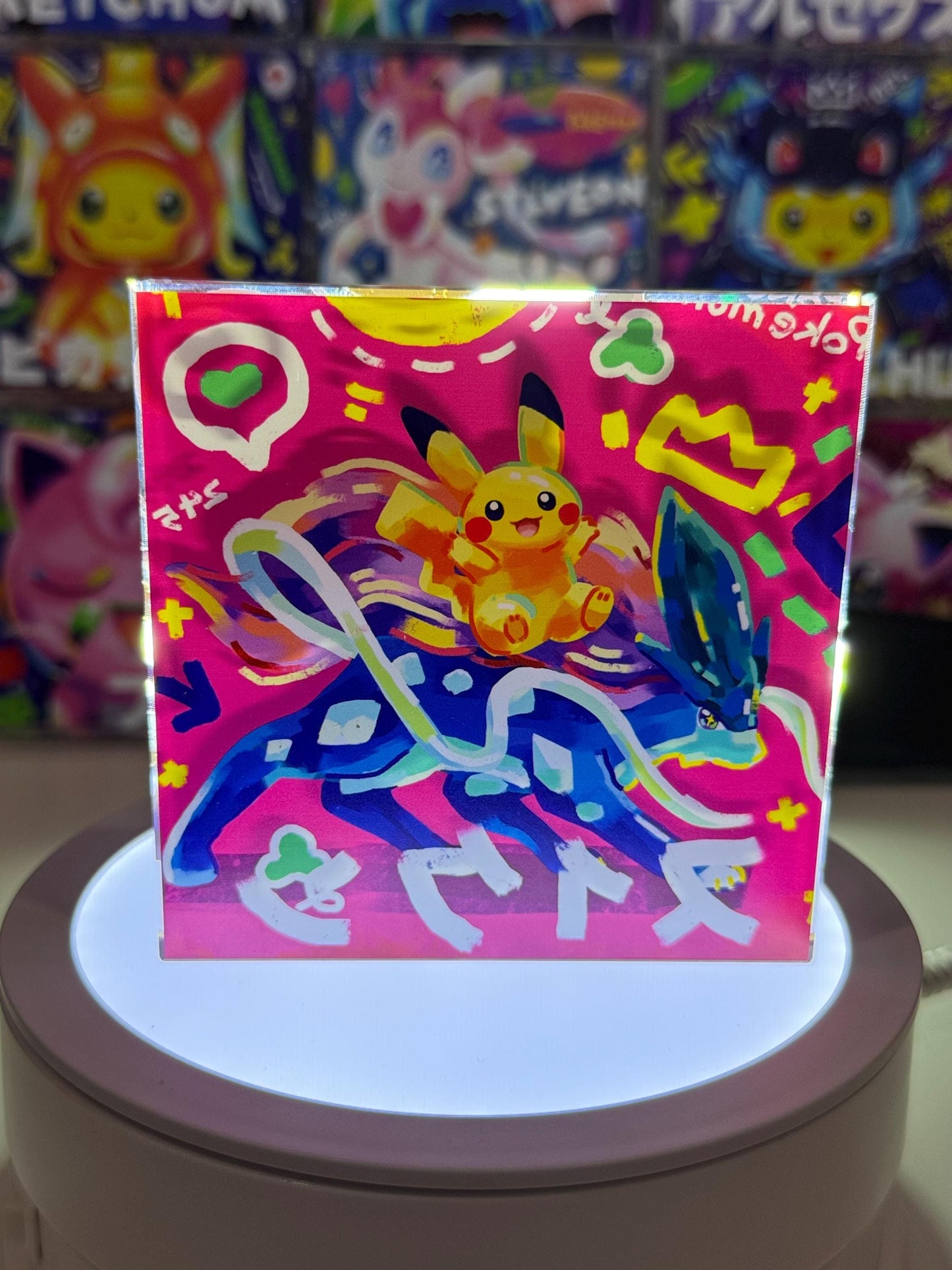 SuicunePika CustomMade Pokemon Crystal Acrylic Block 10cmx10cmx1.5cm-Gift For him-Pokemon fan-Pokemon TCG PTCG-Pikachu Charizard Full Art