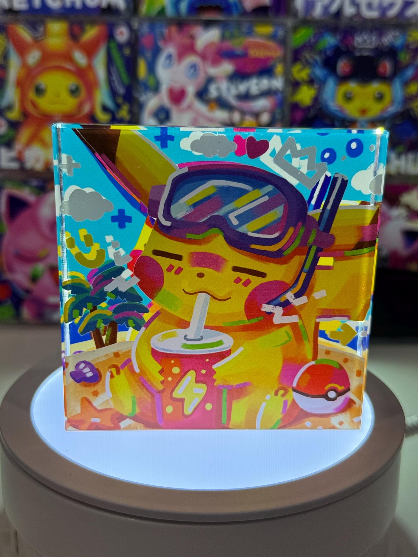 Pikachu CustomMade Pokemon Crystal Acrylic Block 10cmx10cmx1.5cm-Gift For him-Pokemon fan-Pokemon TCG PTCG-Pikachu Charizard Full Art