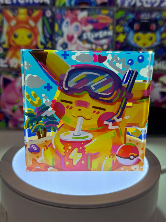 Pikachu CustomMade Pokemon Crystal Acrylic Block 10cmx10cmx1.5cm-Gift For him-Pokemon fan-Pokemon TCG PTCG-Pikachu Charizard Full Art