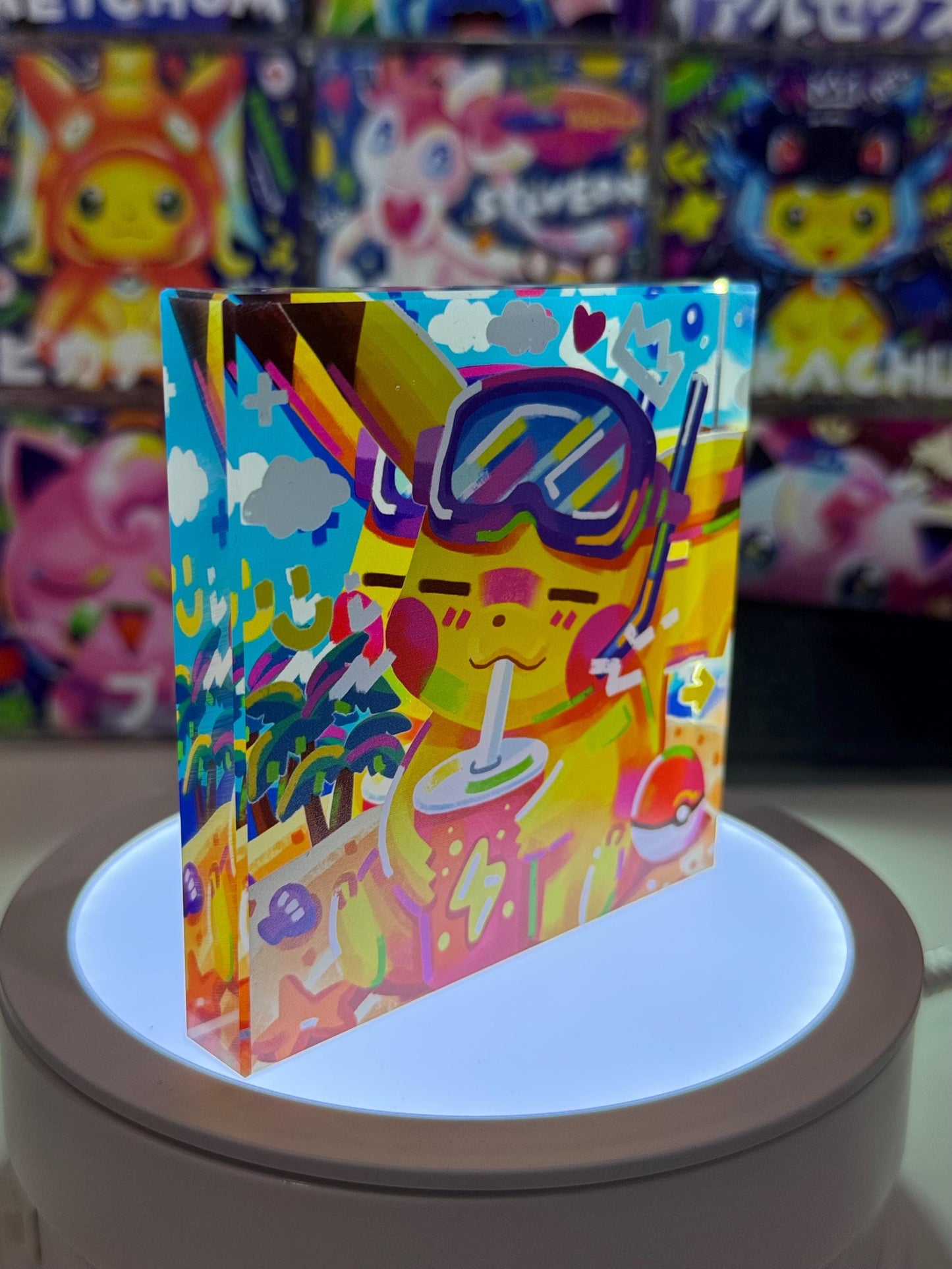 Pikachu CustomMade Pokemon Crystal Acrylic Block 10cmx10cmx1.5cm-Gift For him-Pokemon fan-Pokemon TCG PTCG-Pikachu Charizard Full Art