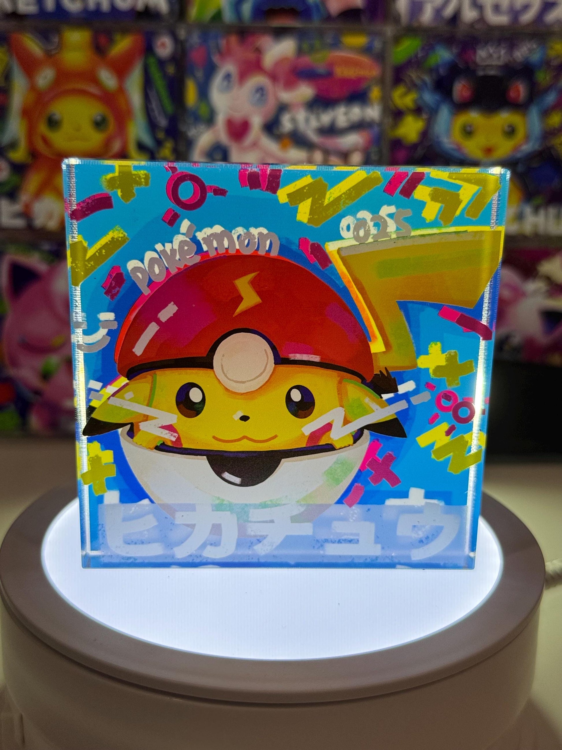 PikachuBall CustomMade Pokemon Crystal Acrylic Block 10x10x1.5cm-Gift For him-Pokemon fan-Pokemon TCG PTCG-Pikachu Charizard Full Art