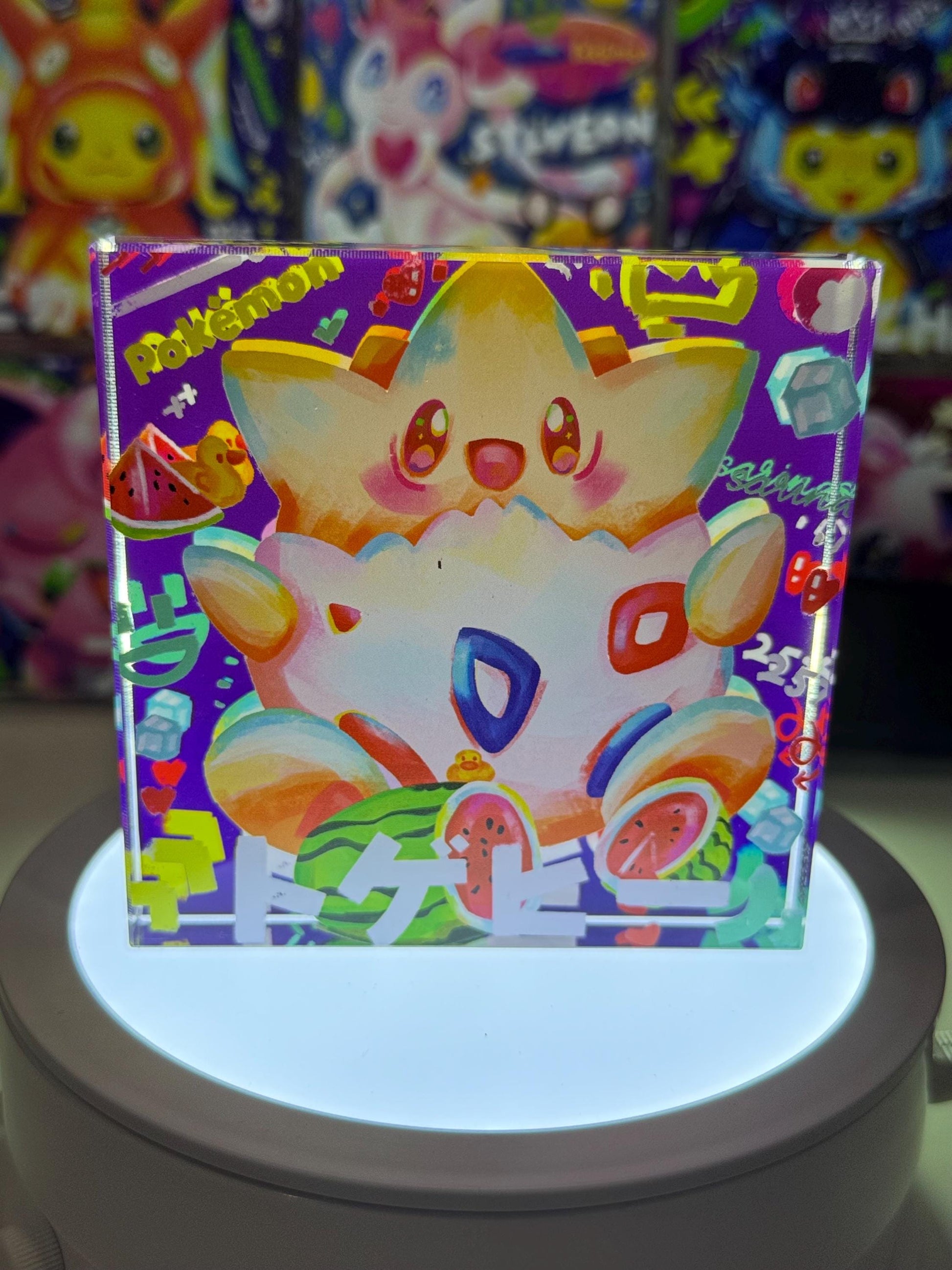 Togepi CustomMade Pokemon Decoration Full Art Acrylic Block 10x10x1.5cm-Gift For him-Pokemon fan-Pokemon TCG PTCG-Pikachu Charizard