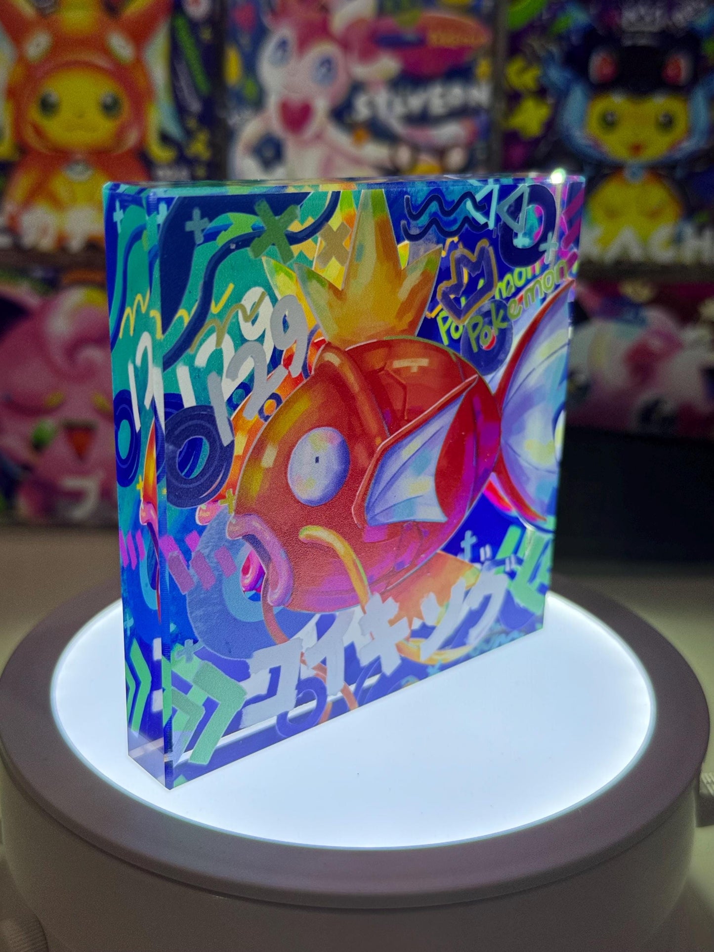 Magikarp CustomMade Pokemon Crystal Acrylic Block 10x10x1.5cm-Gift For him-Pokemon fan-Pokemon TCG PTCG-Pikachu Charizard Full Art