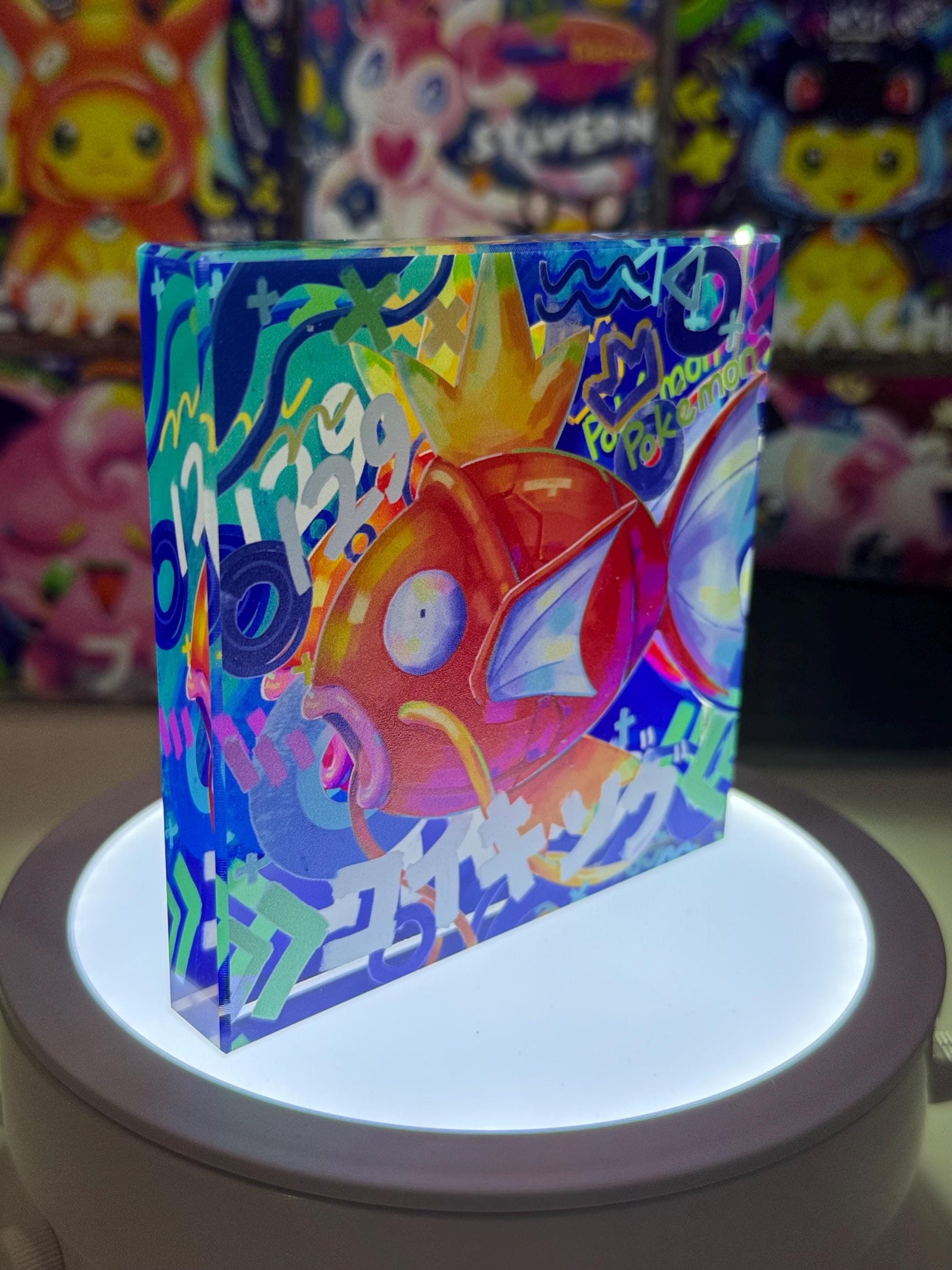 Magikarp CustomMade Pokemon Crystal Acrylic Block 10x10x1.5cm-Gift For him-Pokemon fan-Pokemon TCG PTCG-Pikachu Charizard Full Art