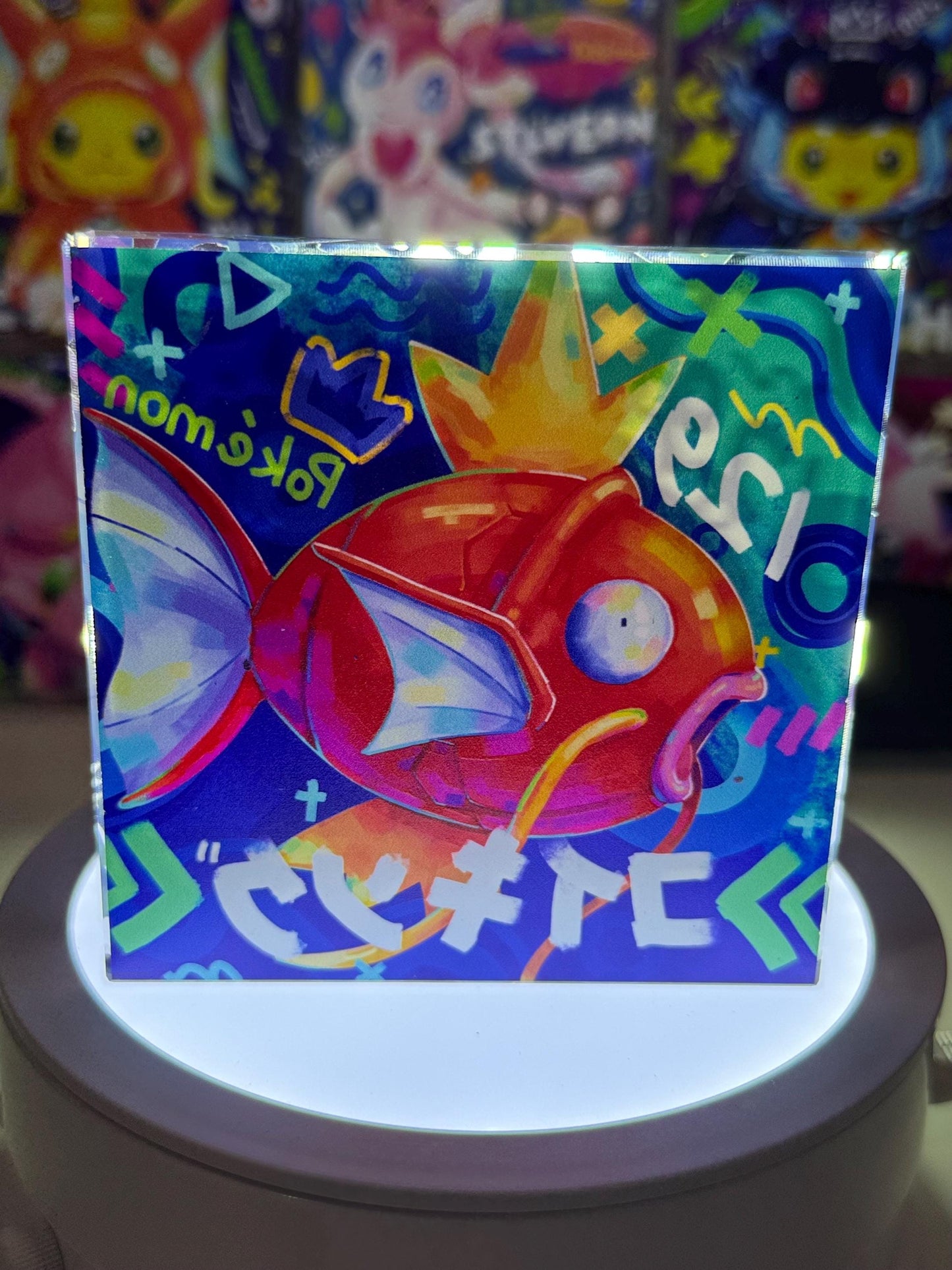 Magikarp CustomMade Pokemon Crystal Acrylic Block 10x10x1.5cm-Gift For him-Pokemon fan-Pokemon TCG PTCG-Pikachu Charizard Full Art
