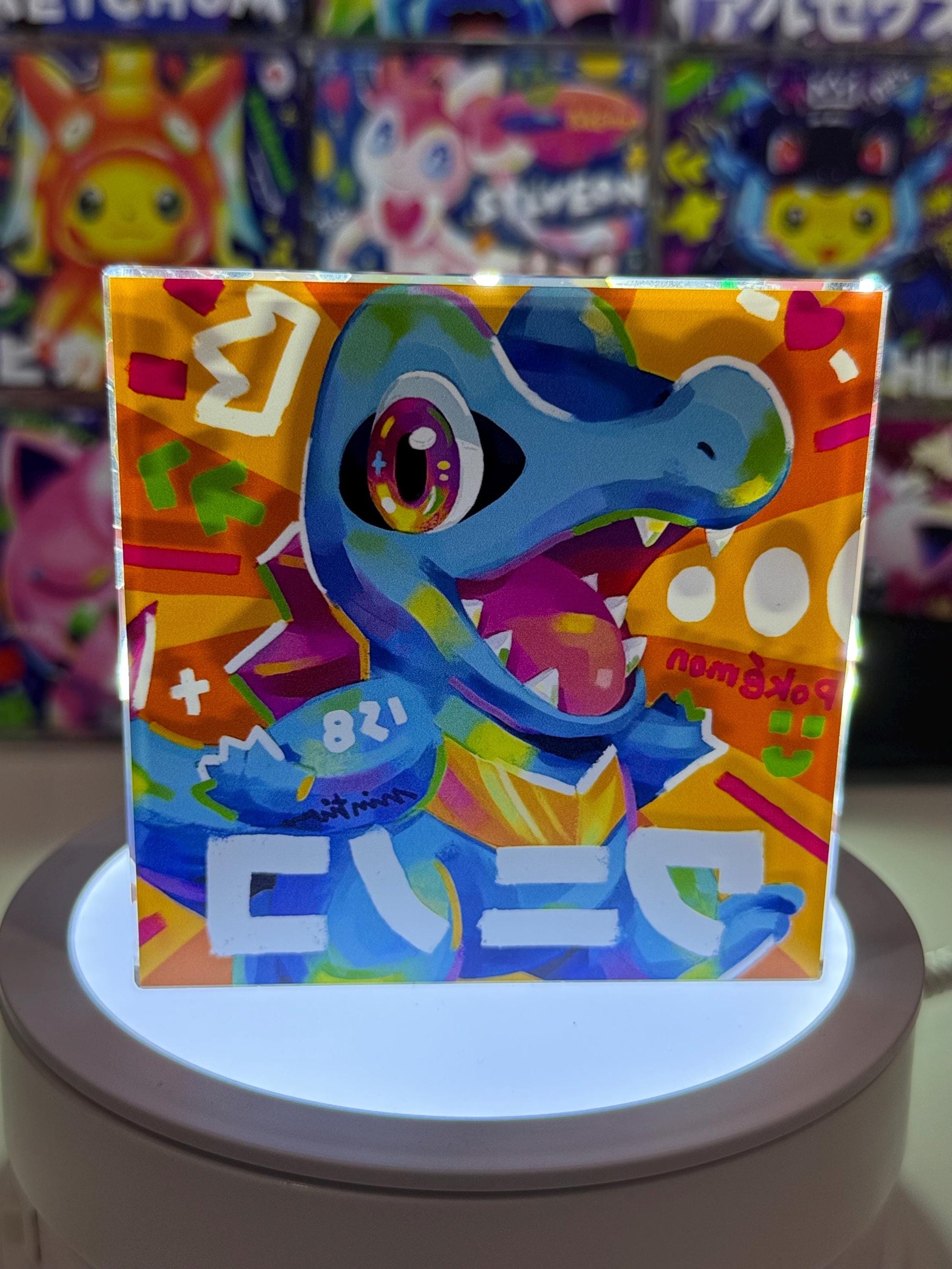 Totodile CustomMade Pokemon Crystal Acrylic Block 10x10x1.5cm-Gift For him-Pokemon fan-Pokemon TCG PTCG-Pikachu Charizard Full Art