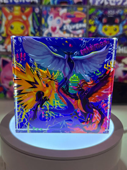 Legendary Birds CustomMade Pokemon Crystal Acrylic Block 10x10x1.5cm-Gift For him-Pokemon fan-Pokemon TCG PTCG-Pikachu Charizard Full Art