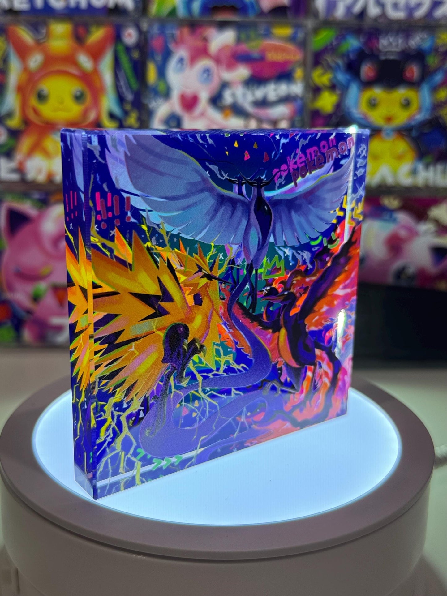 Legendary Birds CustomMade Pokemon Crystal Acrylic Block 10x10x1.5cm-Gift For him-Pokemon fan-Pokemon TCG PTCG-Pikachu Charizard Full Art