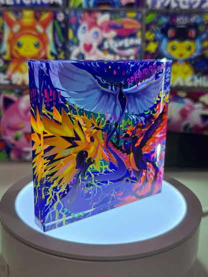 Legendary Birds CustomMade Pokemon Crystal Acrylic Block 10x10x1.5cm-Gift For him-Pokemon fan-Pokemon TCG PTCG-Pikachu Charizard Full Art