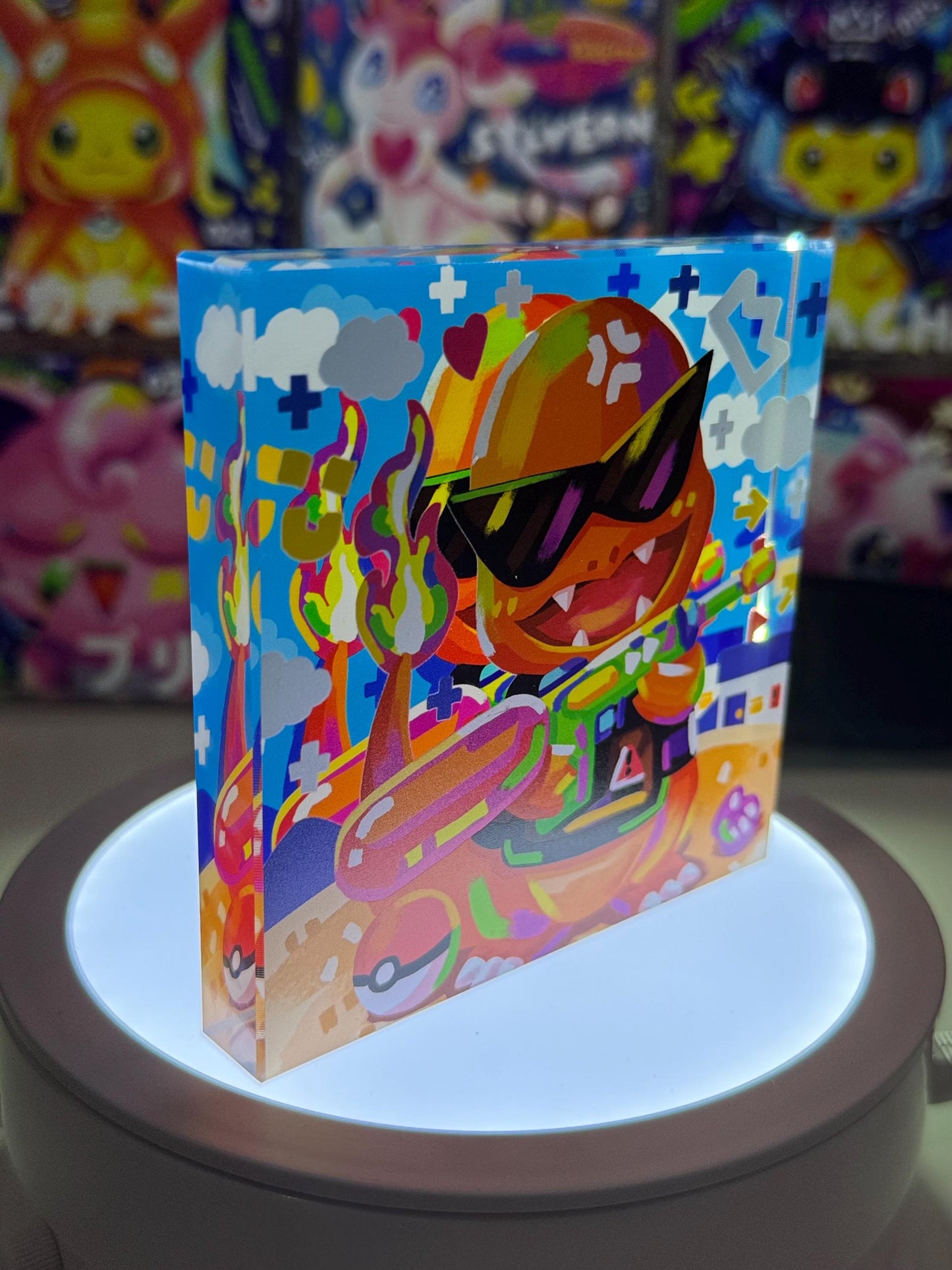 Charmander CustomMade Pokemon Crystal Acrylic Block 10cmx10cmx1.5cm-Gift For him-Pokemon fan-Pokemon TCG PTCG-Pikachu Charizard Full Art