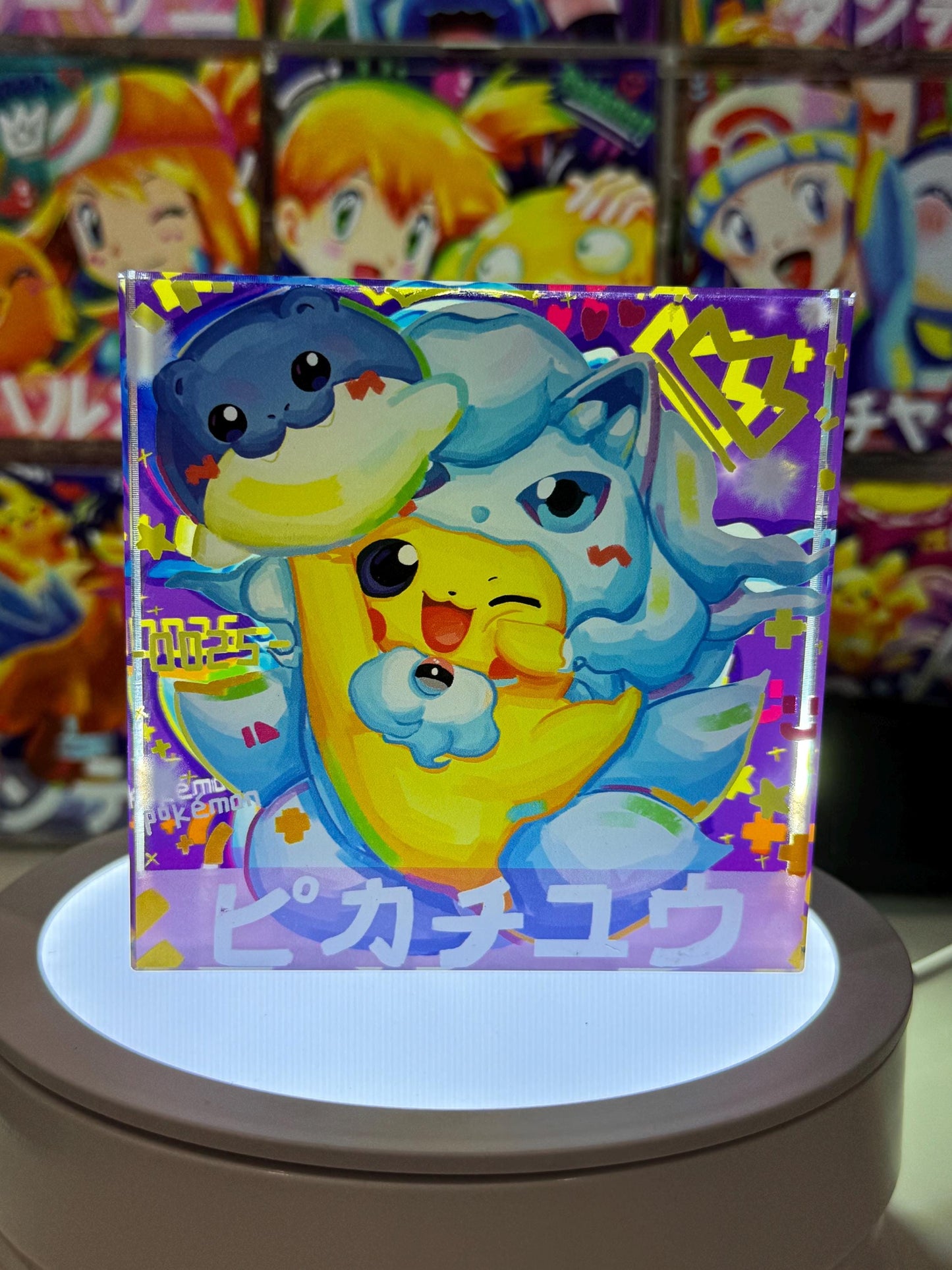 Poncho Pikachu CustomMade Pokemon Crystal Acrylic Block 10x10x1.5cm-Gift For him-Pokemon fan-Pokemon TCG PTCG-Pikachu Charizard Full Art