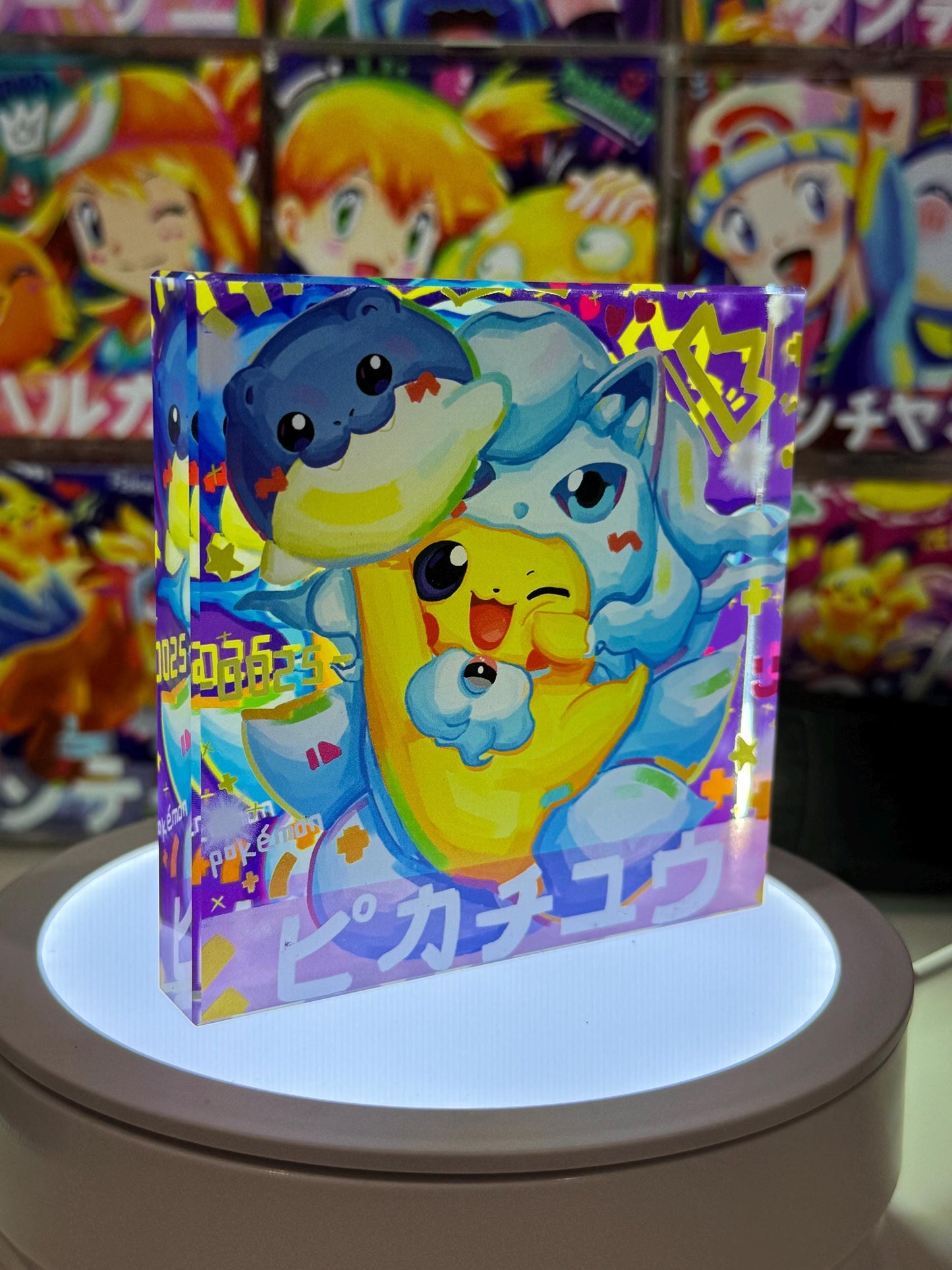 Poncho Pikachu CustomMade Pokemon Crystal Acrylic Block 10x10x1.5cm-Gift For him-Pokemon fan-Pokemon TCG PTCG-Pikachu Charizard Full Art