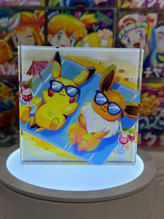 Eevee Pikachu CustomMade Pokemon Crystal Acrylic Block 10x10x1.5cm-Gift For him-Pokemon fan-Pokemon TCG PTCG-Pikachu Charizard Full Art