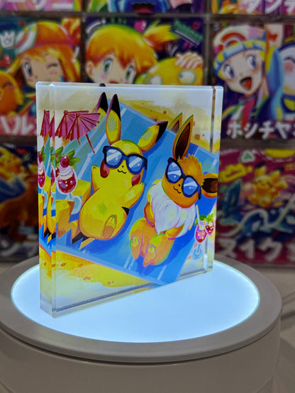 Eevee Pikachu CustomMade Pokemon Crystal Acrylic Block 10x10x1.5cm-Gift For him-Pokemon fan-Pokemon TCG PTCG-Pikachu Charizard Full Art