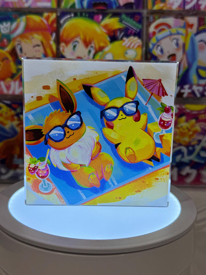 Eevee Pikachu CustomMade Pokemon Crystal Acrylic Block 10x10x1.5cm-Gift For him-Pokemon fan-Pokemon TCG PTCG-Pikachu Charizard Full Art