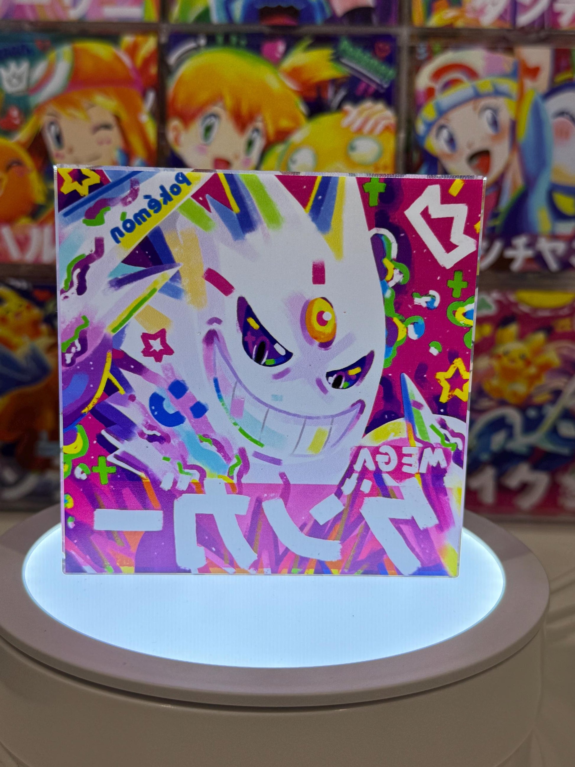 Gengar Mega CustomMade Pokemon Crystal Acrylic Block 10x10x1.5cm-Gift For him-Pokemon fan-Pokemon TCG PTCG-Pikachu Charizard Full Art