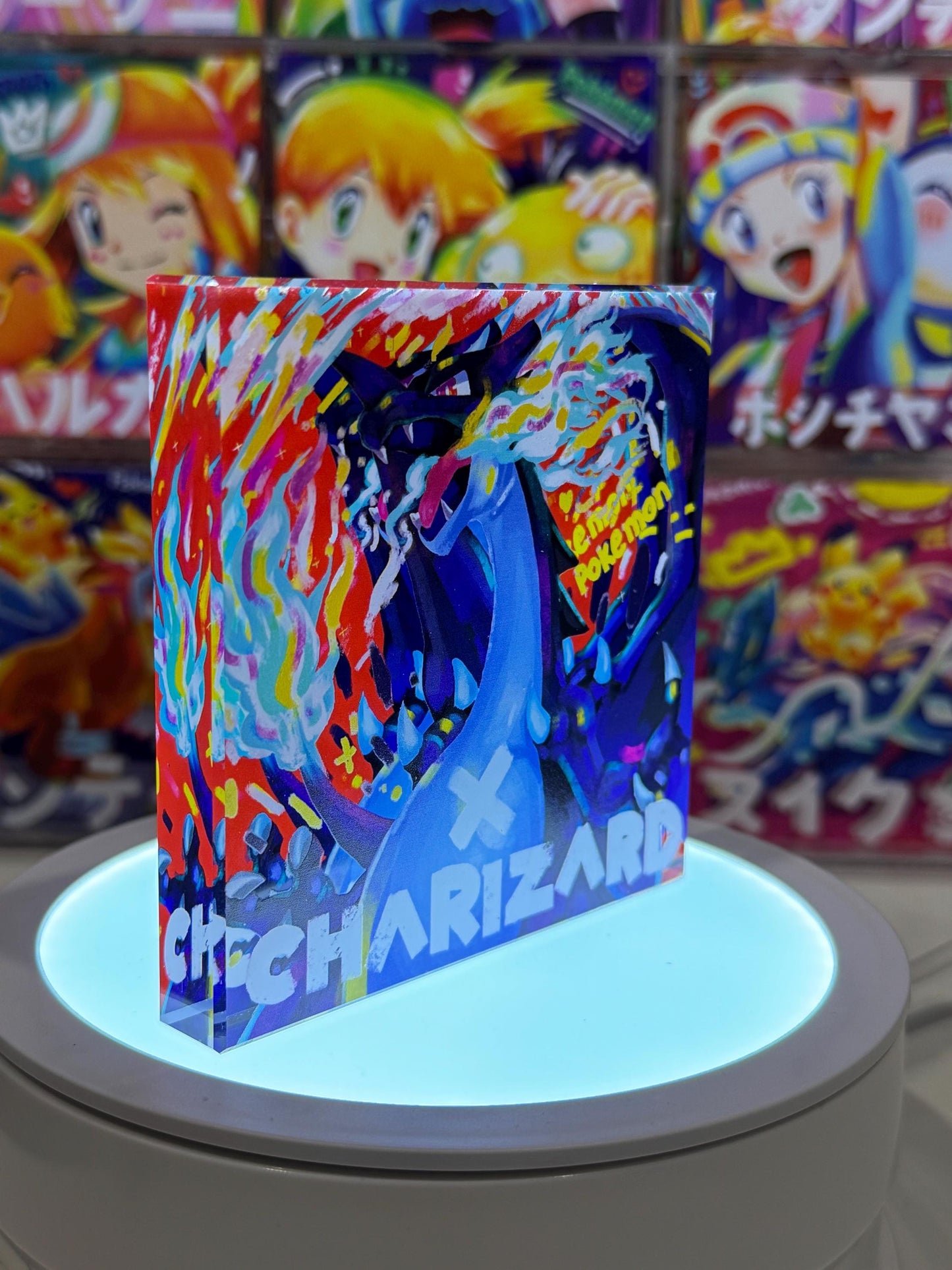 Charizard X CustomMade Pokemon Crystal Acrylic Block 10x10x1.5cm-Gift For him-Pokemon fan-Pokemon TCG PTCG-Pikachu Charizard Full Art