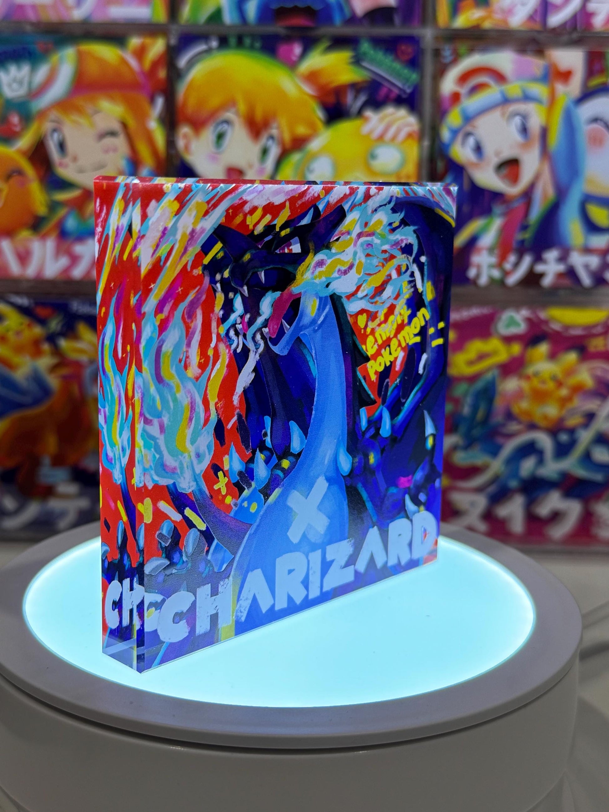Charizard X CustomMade Pokemon Crystal Acrylic Block 10x10x1.5cm-Gift For him-Pokemon fan-Pokemon TCG PTCG-Pikachu Charizard Full Art