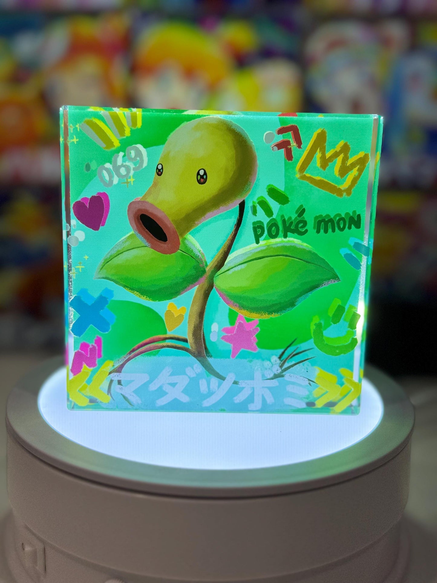 Bellsprout Evolution Chain CustomMade Pokemon Crystal Acrylic Block 10x10x1.5cm-Gift For him-Pokemon fan-Pokemon TCG PTCG Full Art