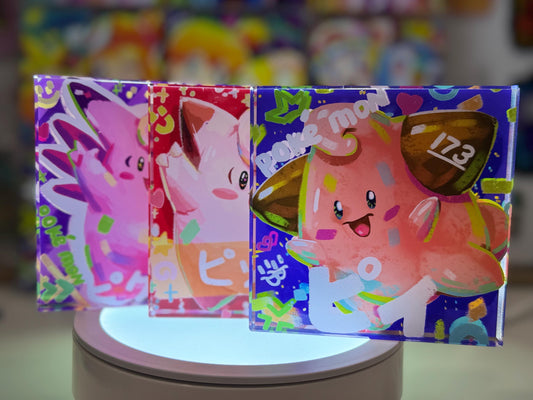 Clefairy Cleffa Evolution Chain CustomMade Pokemon Crystal Acrylic Block 10x10x1.5cm-Gift For him-Pokemon fan-Pokemon TCG PTCG Full Art