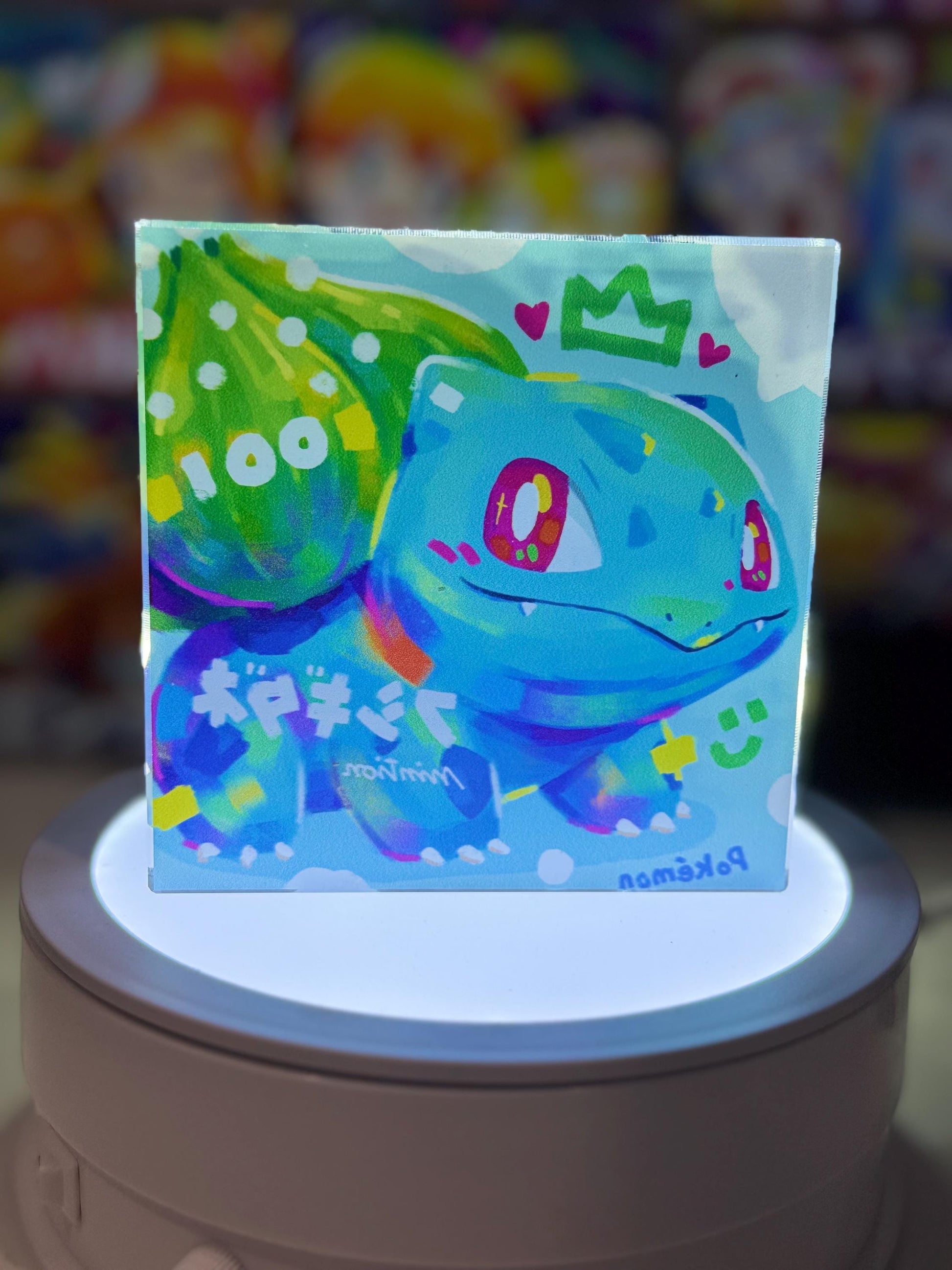 Bulbasaur Evolution Chain CustomMade Pokemon Crystal Acrylic Block 10x10x1.5cm-Gift For him-Pokemon fan-Pokemon TCG PTCG Full Art
