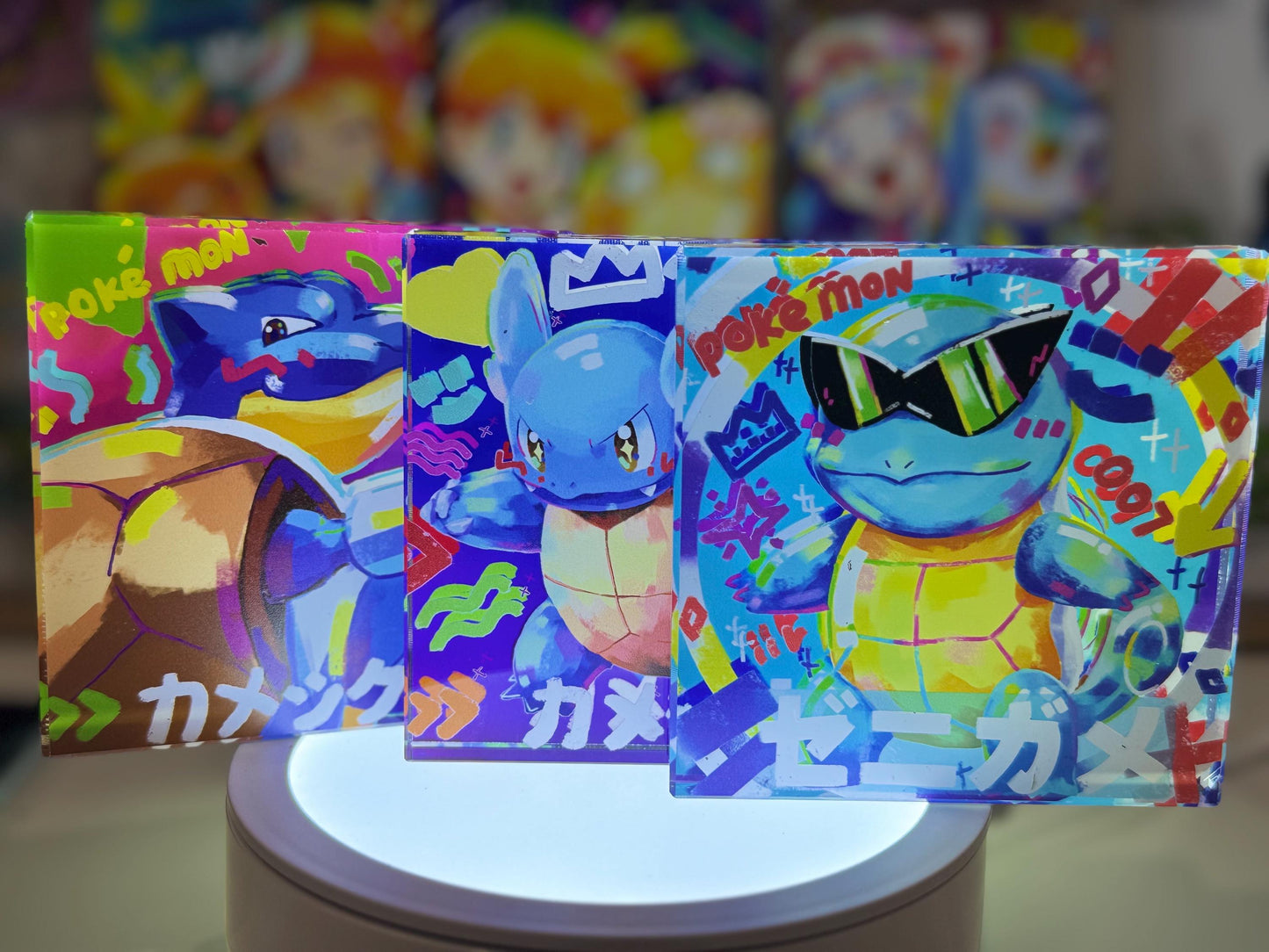 Squirtle Evolution Chain CustomMade Pokemon Crystal Acrylic Block 10x10x1.5cm-Gift For him-Pokemon fan-Pokemon TCG PTCG Full Art