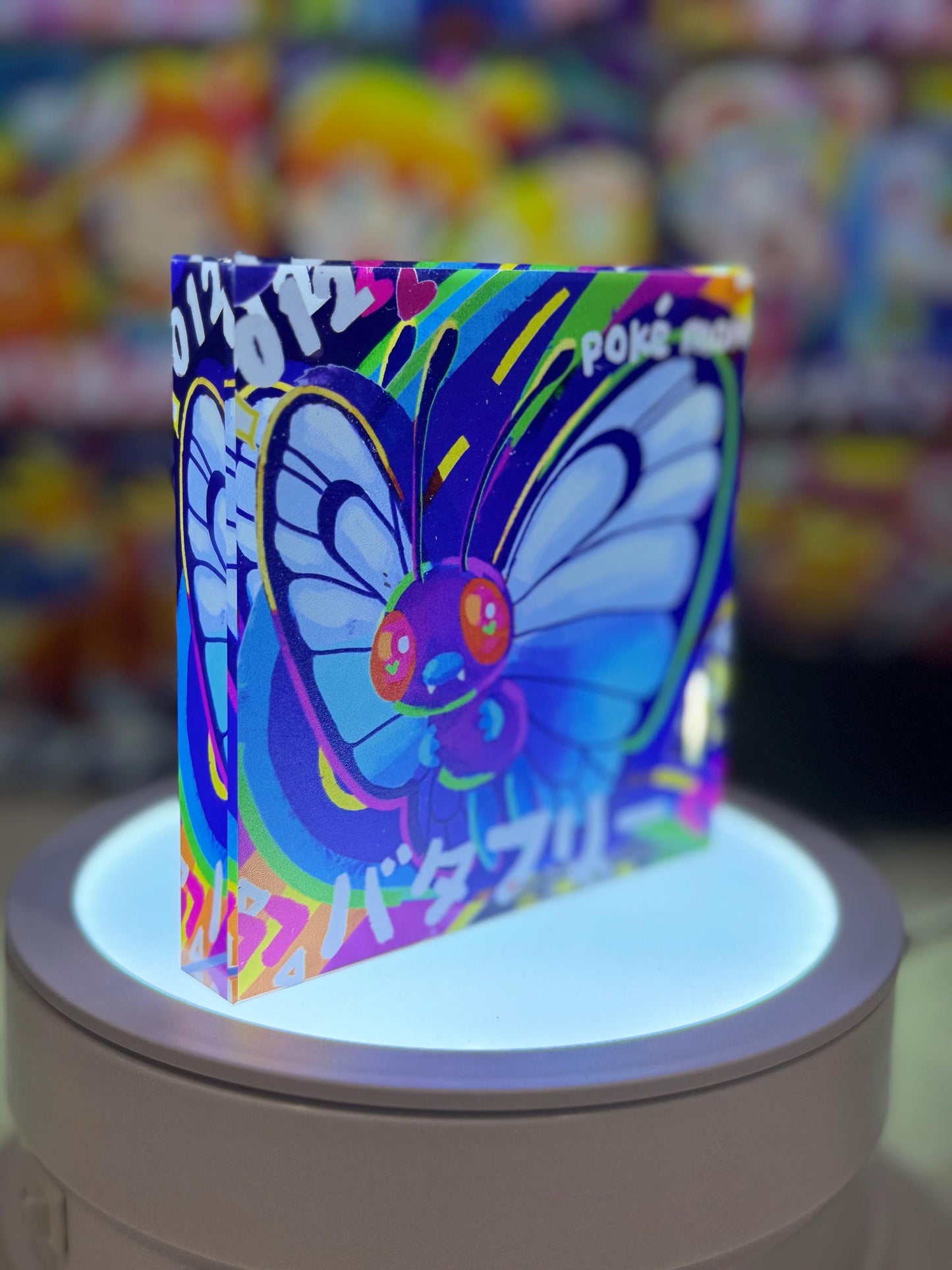 Caterpie Evolution Chain CustomMade Pokemon Crystal Acrylic Block 10x10x1.5cm-Gift For him-Pokemon fan-Pokemon TCG PTCG Full Art