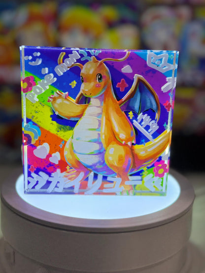 Dragonite Evolution Chain CustomMade Pokemon Crystal Acrylic Block 10x10x1.5cm-Gift For him-Pokemon fan-Pokemon TCG PTCG Full Art