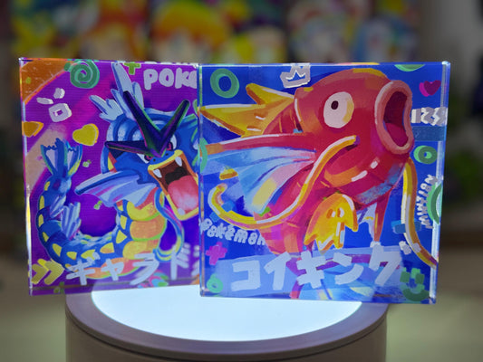 Magikarp Gyarados Evolution Chain CustomMade Pokemon Crystal Acrylic Block 10x10x1.5cm-Gift For him-Pokemon fan-Pokemon TCG PTCG Full Art