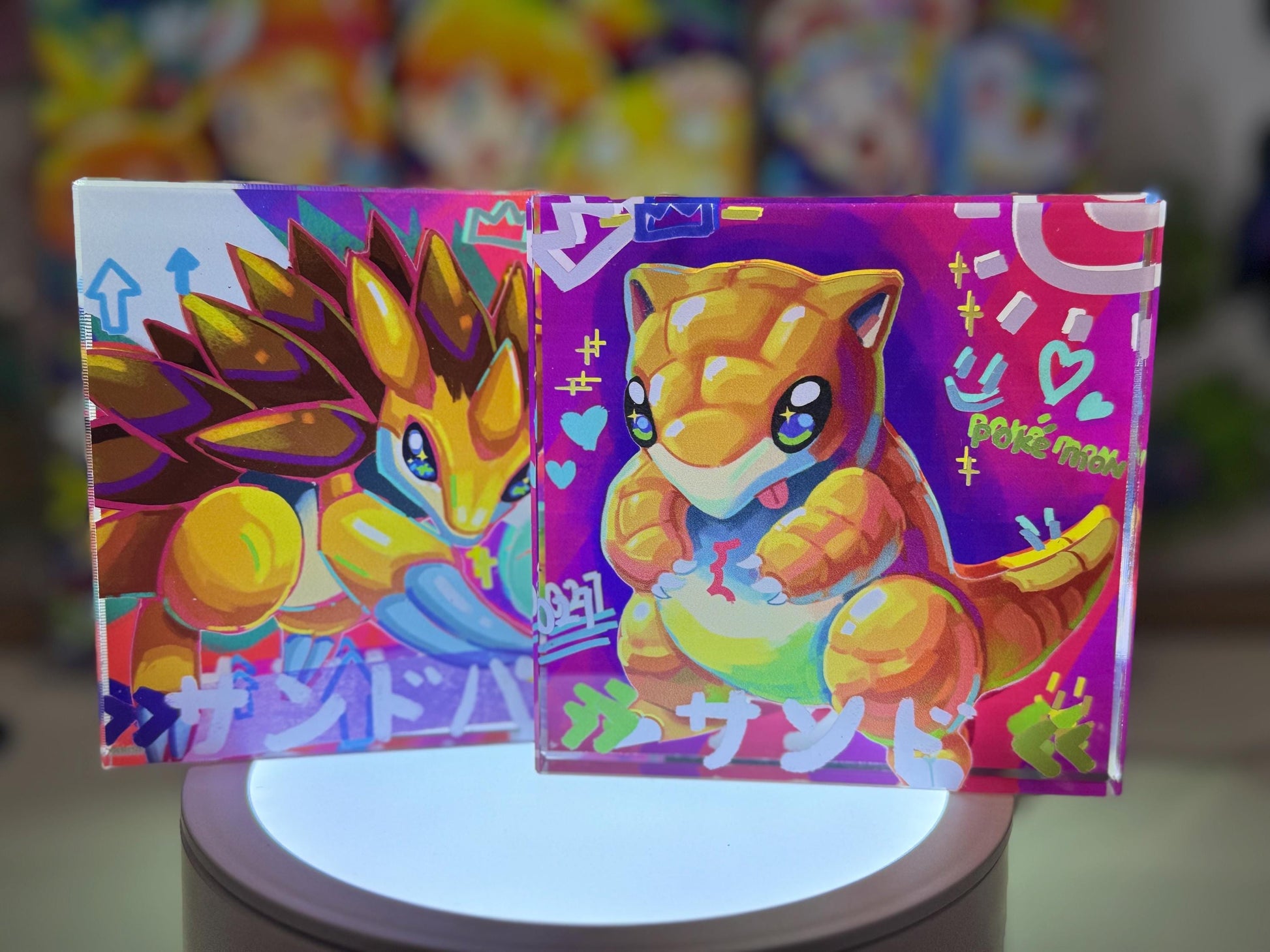 Sandshrew Sandslash Evolution CustomMade Pokemon Crystal Acrylic Block 10x10x1.5cm-Gift For him-Pokemon fan-Pokemon TCG PTCG Full Art