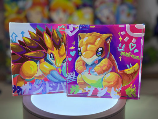 Sandshrew Sandslash Evolution CustomMade Pokemon Crystal Acrylic Block 10x10x1.5cm-Gift For him-Pokemon fan-Pokemon TCG PTCG Full Art