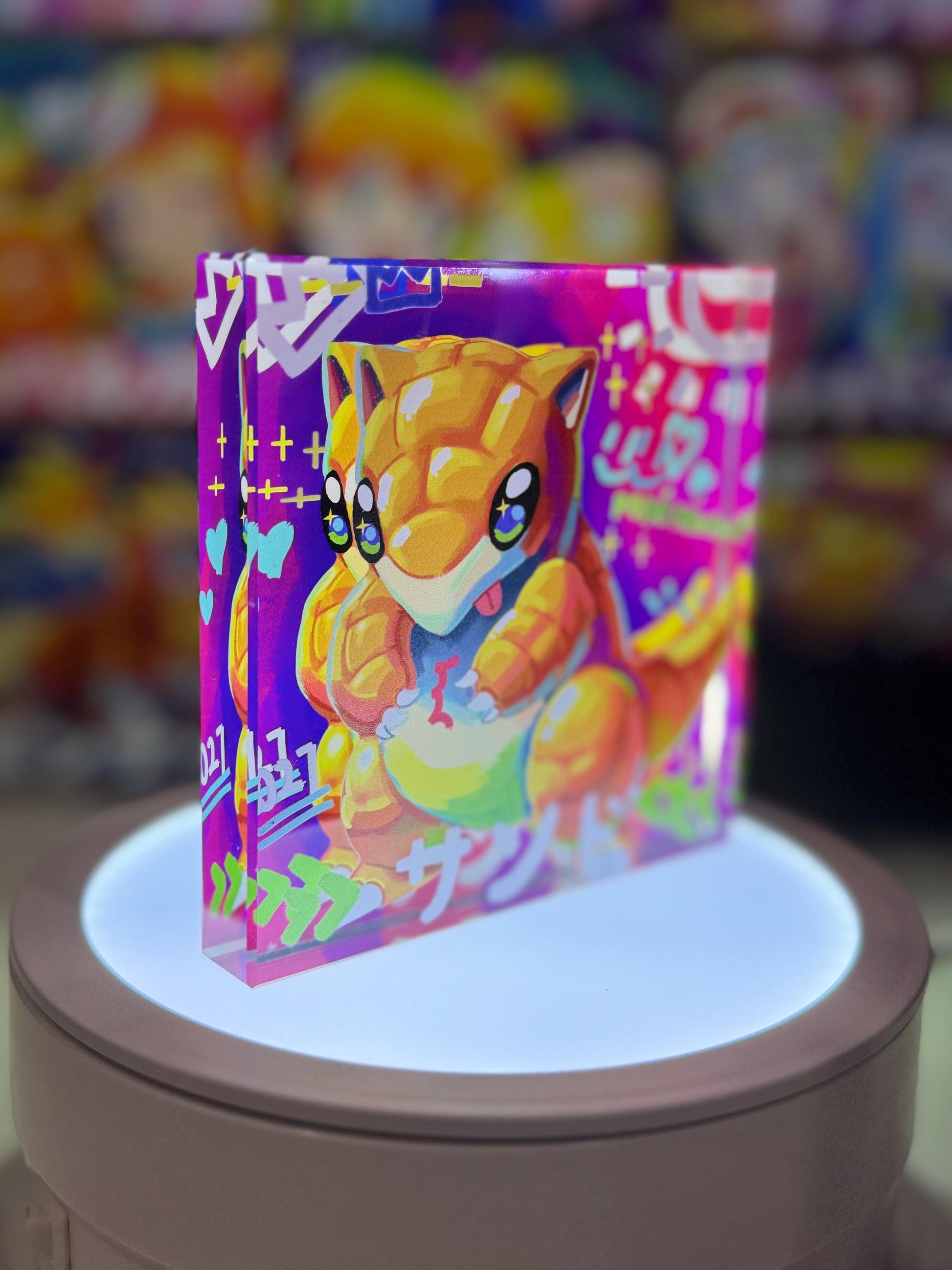 Sandshrew Sandslash Evolution CustomMade Pokemon Crystal Acrylic Block 10x10x1.5cm-Gift For him-Pokemon fan-Pokemon TCG PTCG Full Art