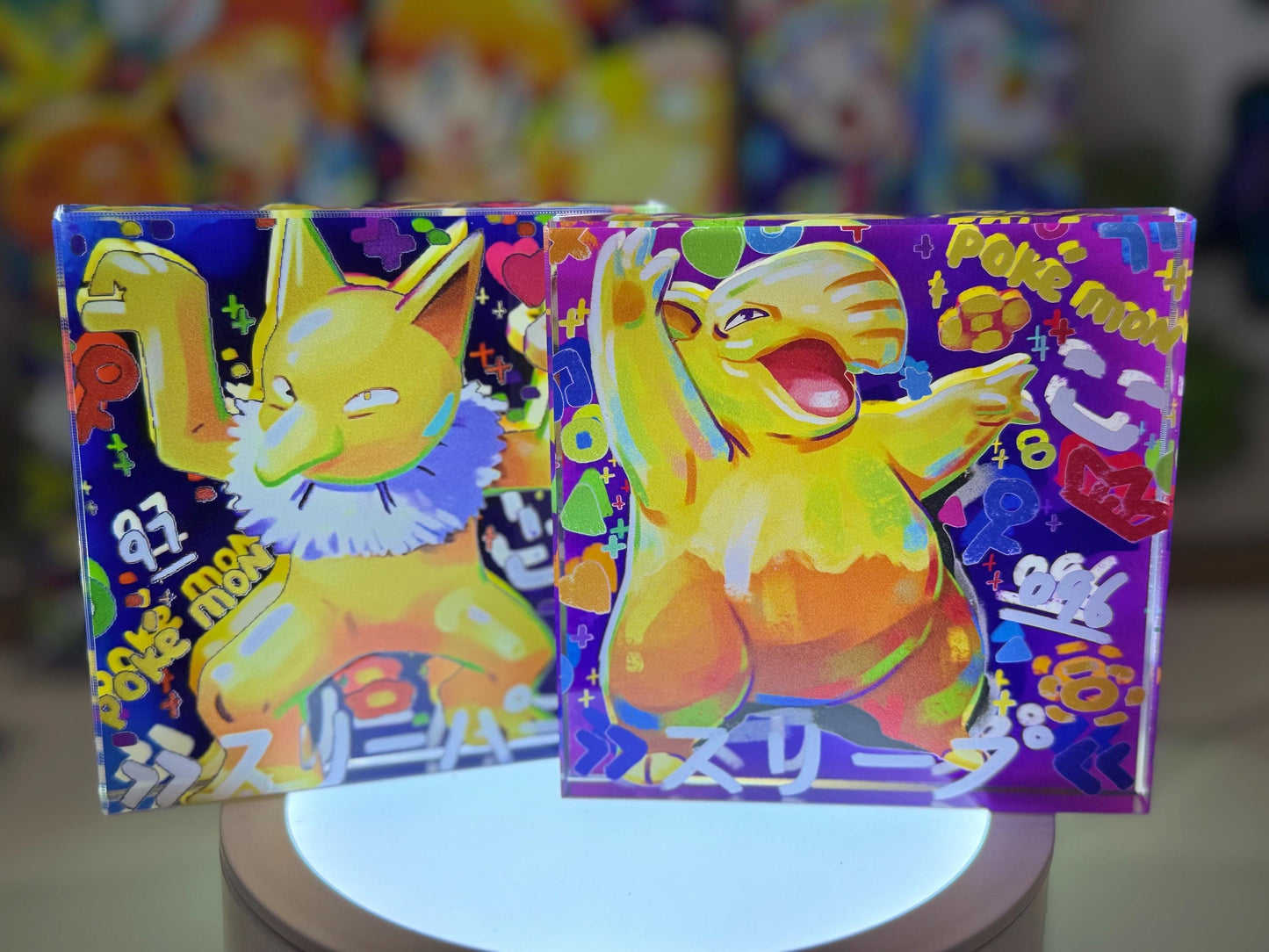 Drowzee Hypno Evolution Chain CustomMade Pokemon Crystal Acrylic Block 10x10x1.5cm-Gift For him-Pokemon fan-Pokemon TCG PTCG Full Art