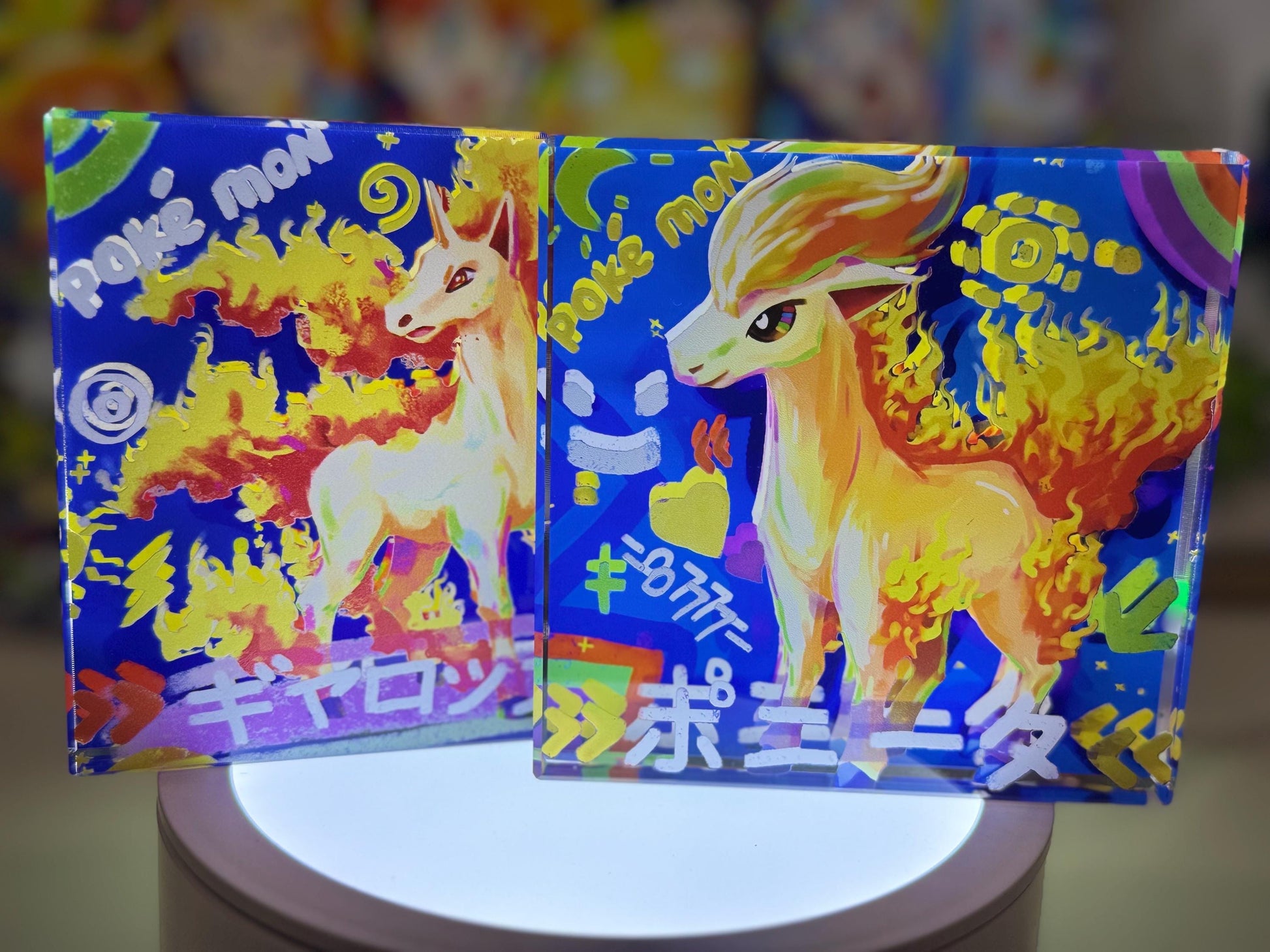 Ponyta Rapidash Evolution Chain CustomMade Pokemon Crystal Acrylic Block 10x10x1.5cm-Gift For him-Pokemon fan-Pokemon TCG PTCG Full Art