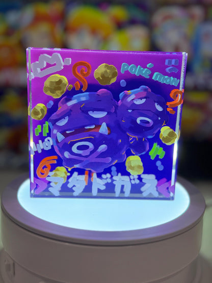 Koffing Weezing Evolution Chain CustomMade Pokemon Crystal Acrylic Block 10x10x1.5cm-Gift For him-Pokemon fan-Pokemon TCG PTCG Full Art