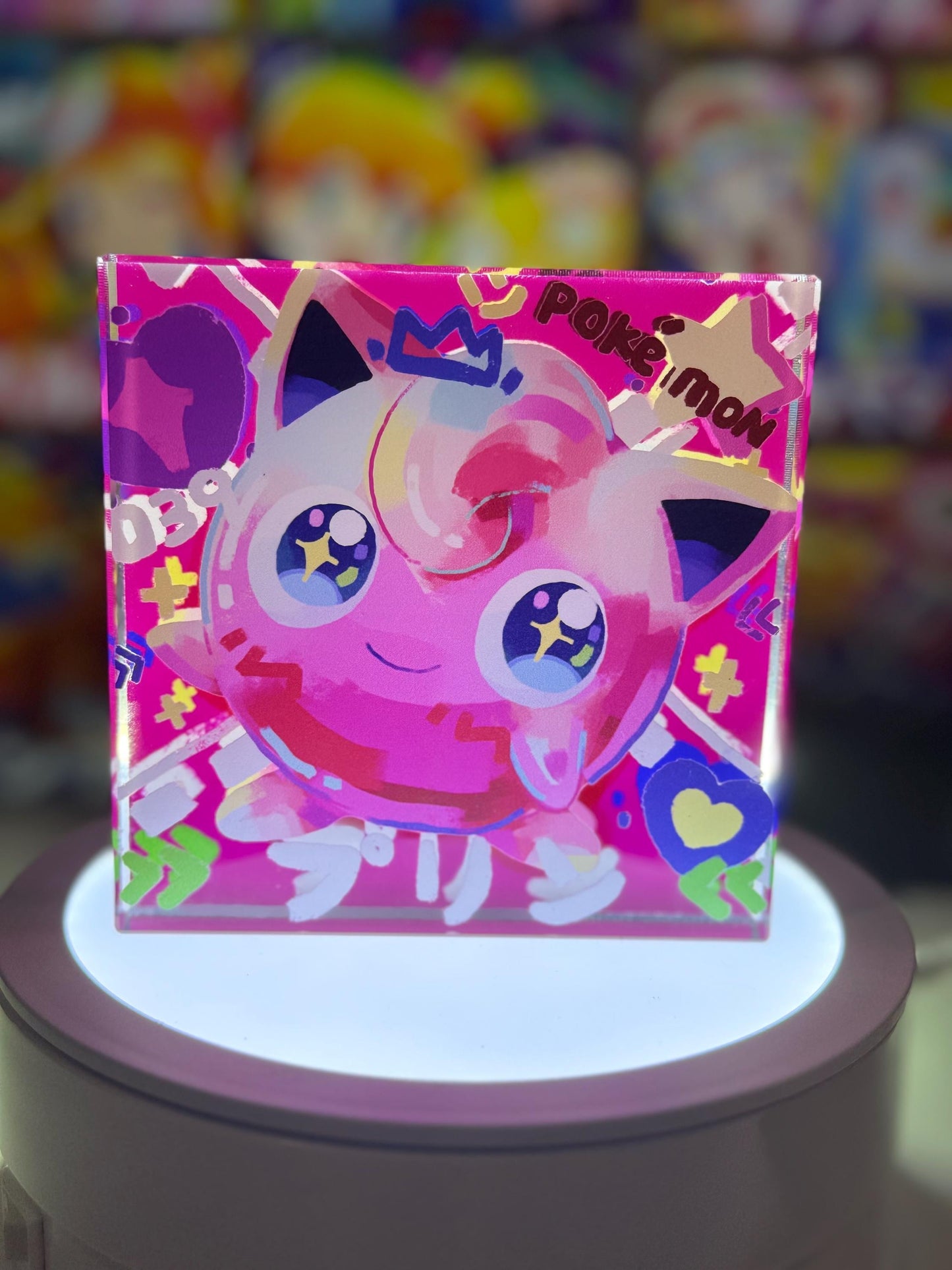 Jigglypuff Evolution Chain CustomMade Pokemon Crystal Acrylic Block 10x10x1.5cm-Gift For him-Pokemon fan-Pokemon TCG PTCG Full Art