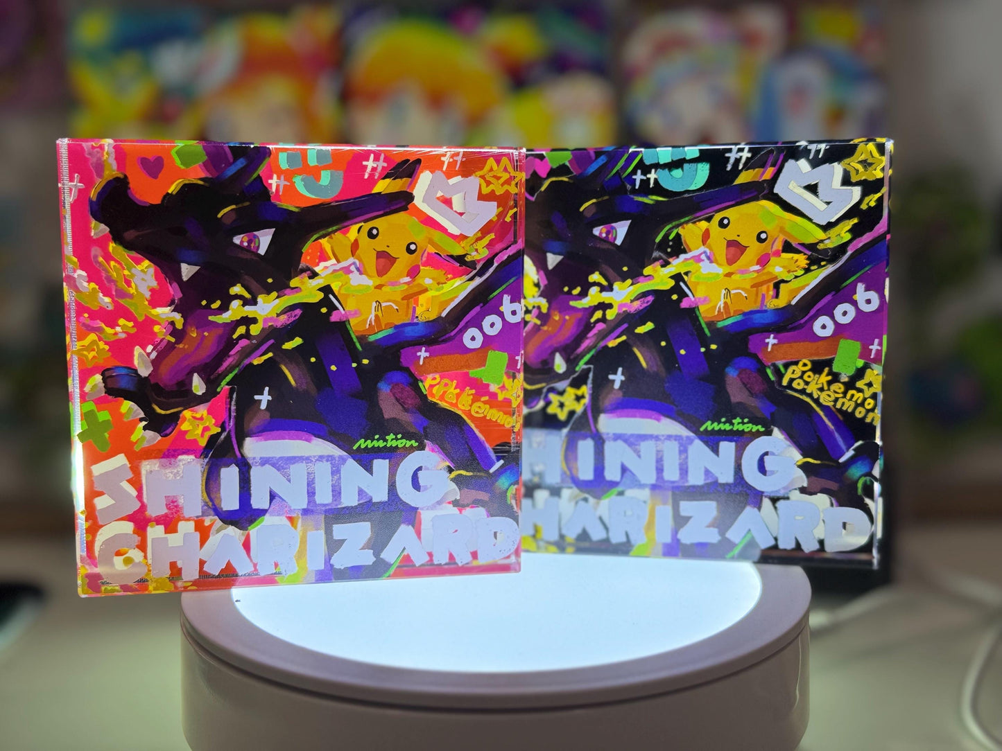 Charizard Shining Red/Black CustomMade Pokemon Crystal Acrylic Block 10x10x1.5cm-Gift For him-Pokemon fan-Pokemon TCG PTCG Full Art