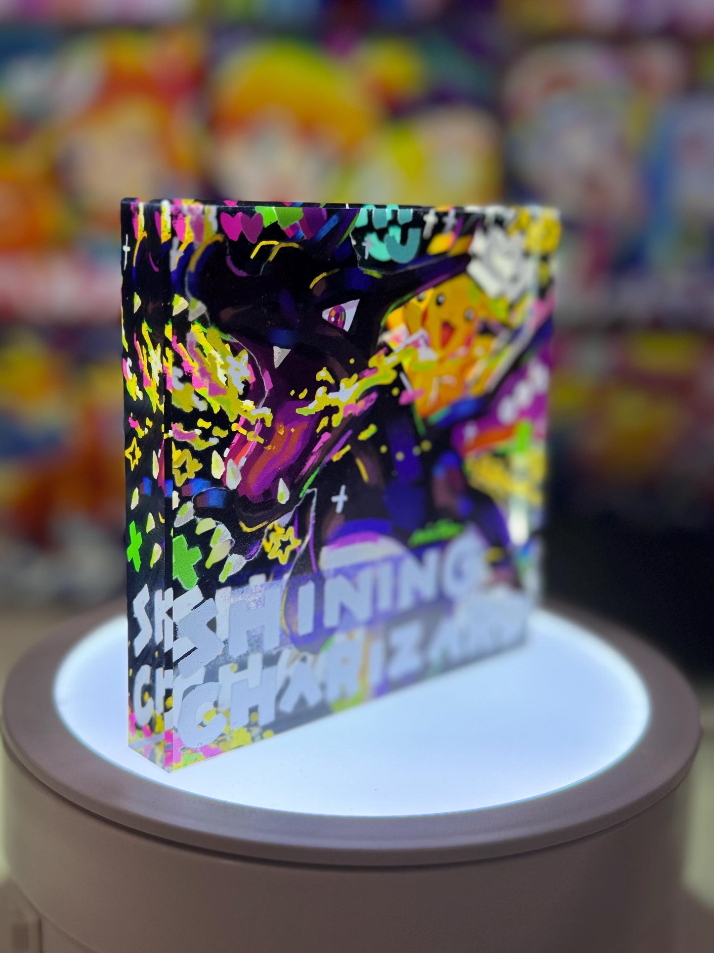 Charizard Shining Red/Black CustomMade Pokemon Crystal Acrylic Block 10x10x1.5cm-Gift For him-Pokemon fan-Pokemon TCG PTCG Full Art