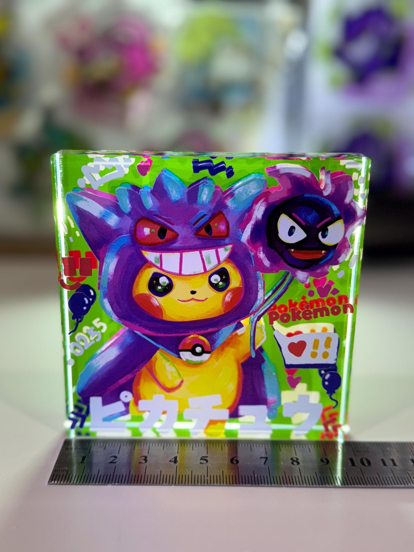 Poncho Pikachu CustomMade Pokemon Crystal Acrylic Block 10x10x1.5cm-Gift For him-Pokemon fan-Pokemon TCG PTCG-Pikachu Charizard Full Art