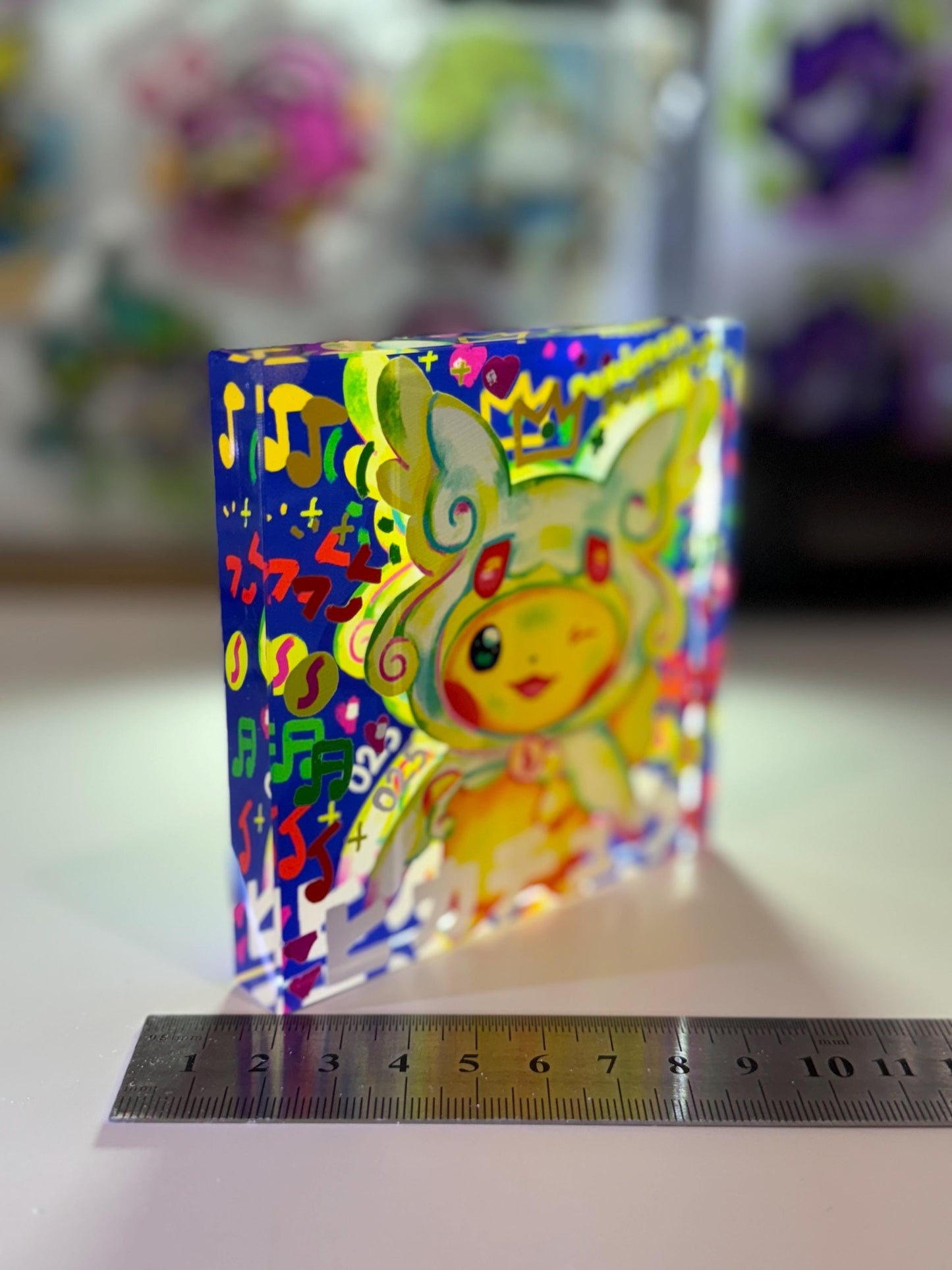 Poncho Pikachu CustomMade Pokemon Crystal Acrylic Block 10x10x1.5cm-Gift For him-Pokemon fan-Pokemon TCG PTCG-Pikachu Charizard Full Art