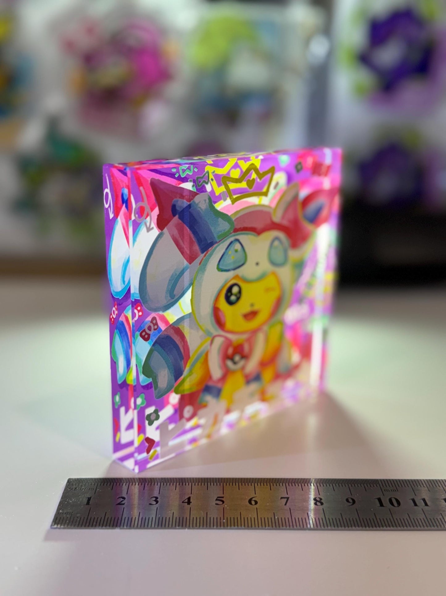 Cosplay Pikachu CustomMade Pokemon Decoration Full Art Acrylic Block 10x10x1.5cm-Gift For him-Pokemon fan-Pokemon TCG PTCG-Pikachu Charizard