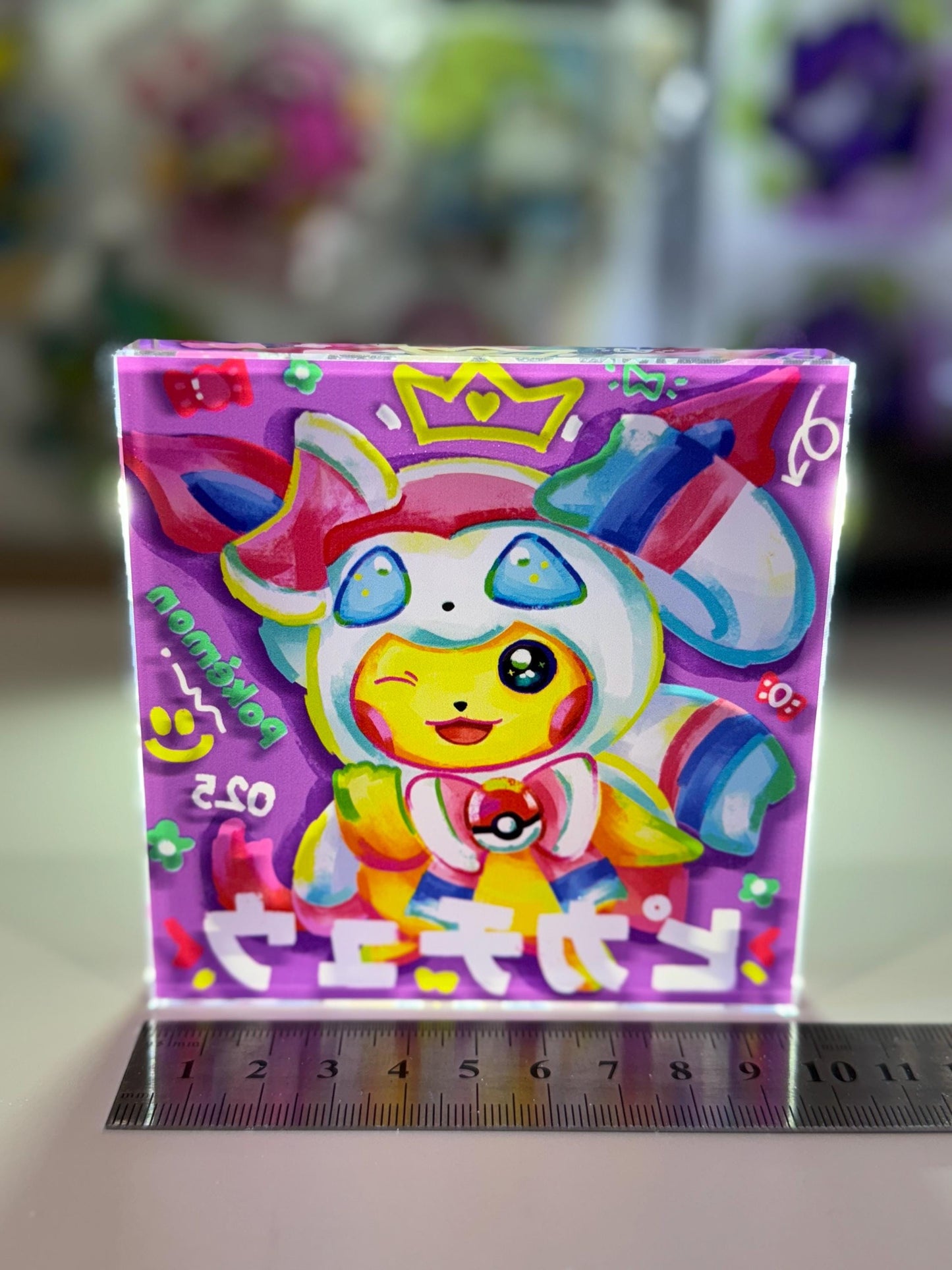 Cosplay Pikachu CustomMade Pokemon Decoration Full Art Acrylic Block 10x10x1.5cm-Gift For him-Pokemon fan-Pokemon TCG PTCG-Pikachu Charizard