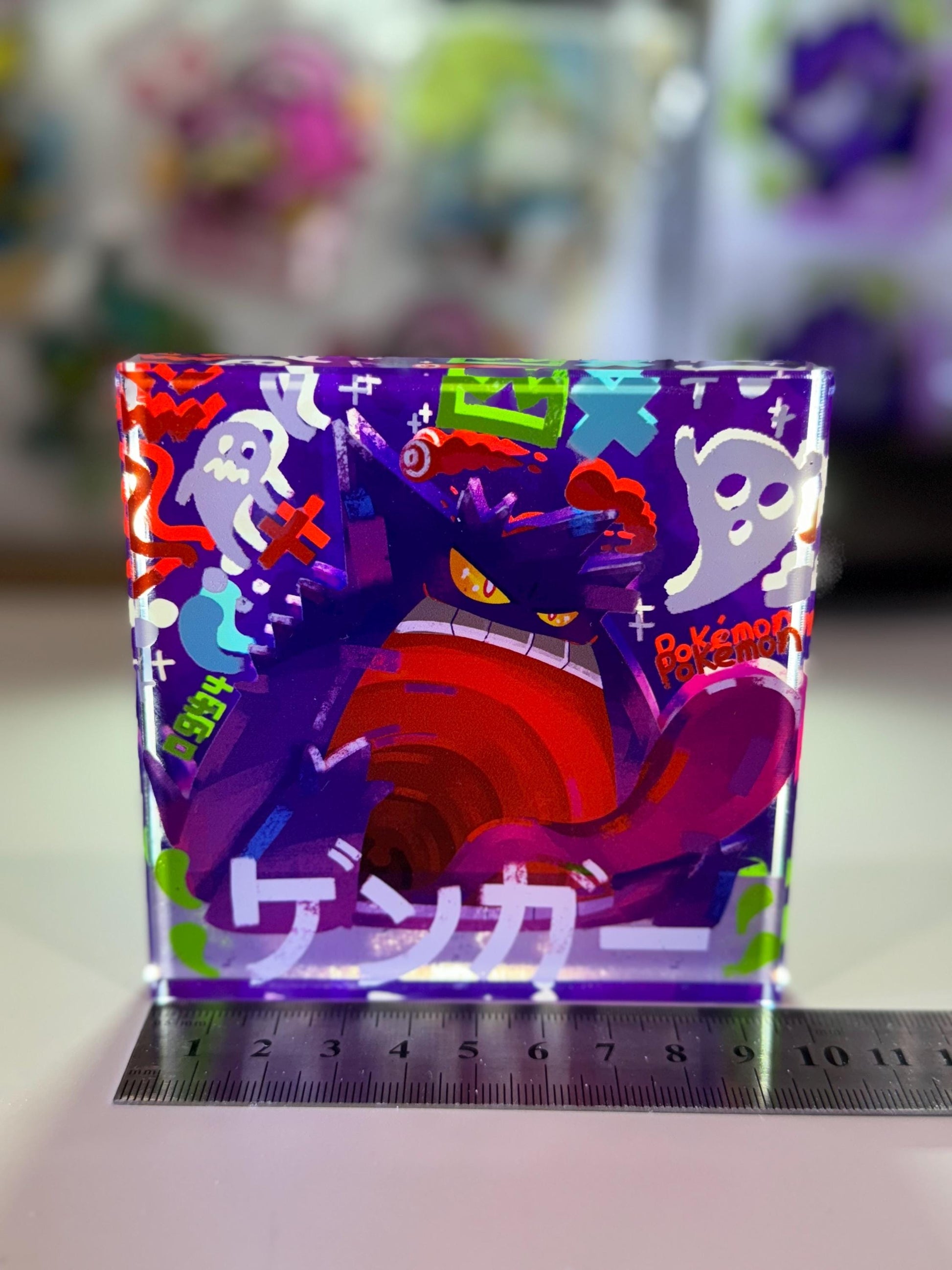 Mega Gengar CustomMade Pokemon Crystal Acrylic Block 10x10x1.5cm-Gift For him-Pokemon fan-Pokemon TCG PTCG-Pikachu Charizard Full Art