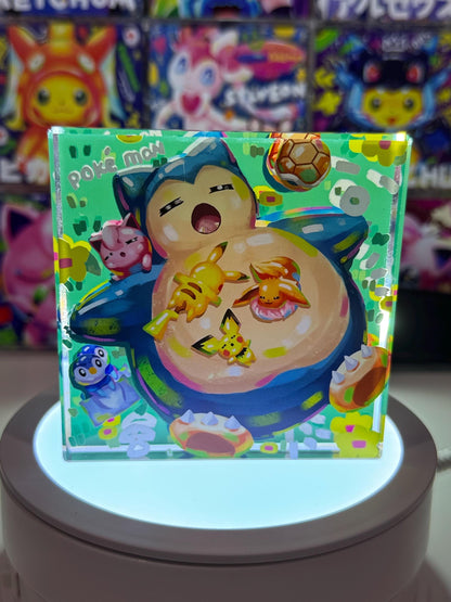 Snorlax CustomMade Pokemon Crystal Acrylic Block 10cmx10cmx1.5cm-Gift For him-Pokemon fan-Pokemon TCG PTCG-Pikachu Charizard Full Art