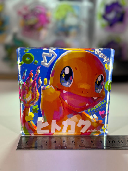 Charmander CustomMade Pokemon Crystal Acrylic Block 10cmx10cmx1.5cm-Gift For him-Pokemon fan-Pokemon TCG PTCG-Pikachu Charizard Full Art