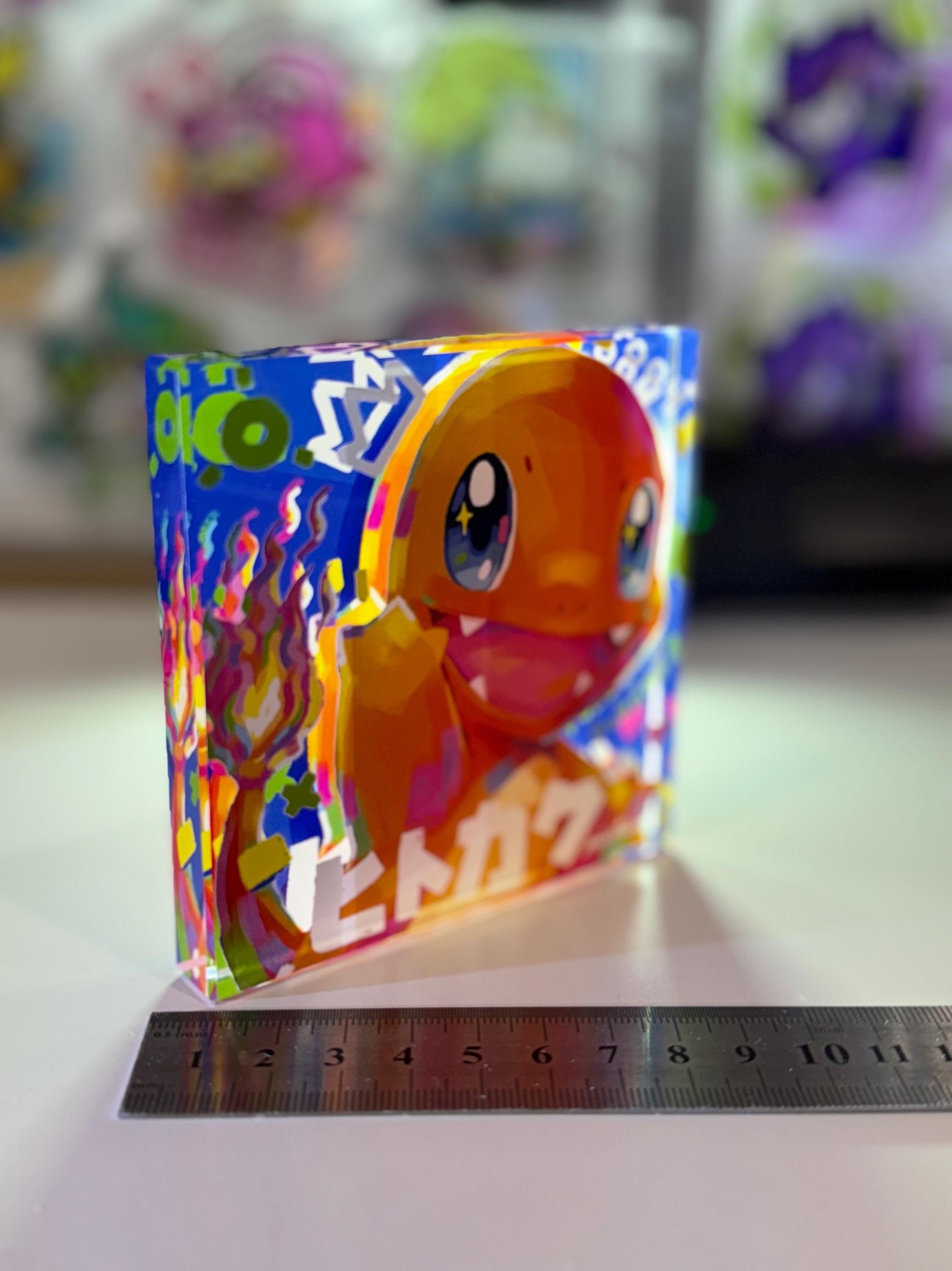 Charmander CustomMade Pokemon Crystal Acrylic Block 10cmx10cmx1.5cm-Gift For him-Pokemon fan-Pokemon TCG PTCG-Pikachu Charizard Full Art