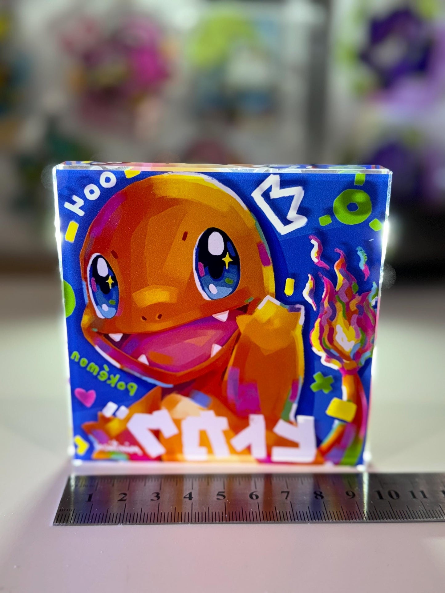 Charmander CustomMade Pokemon Crystal Acrylic Block 10cmx10cmx1.5cm-Gift For him-Pokemon fan-Pokemon TCG PTCG-Pikachu Charizard Full Art