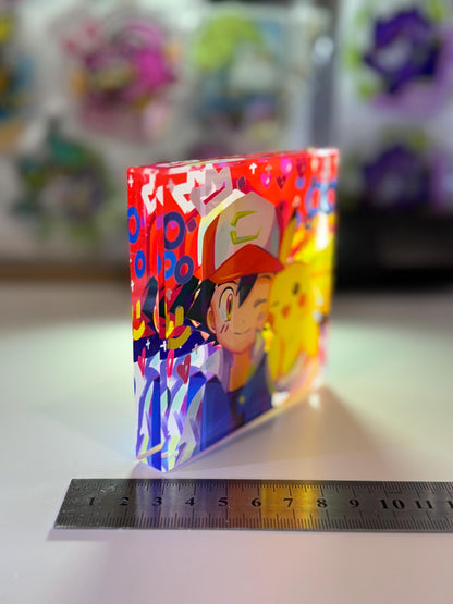 Ash Pikachu CustomMade Pokemon Crystal Acrylic Block 10cmx10cmx1.5cm-Gift For him-Pokemon fan-Pokemon TCG PTCG-Pikachu Charizard Full Art