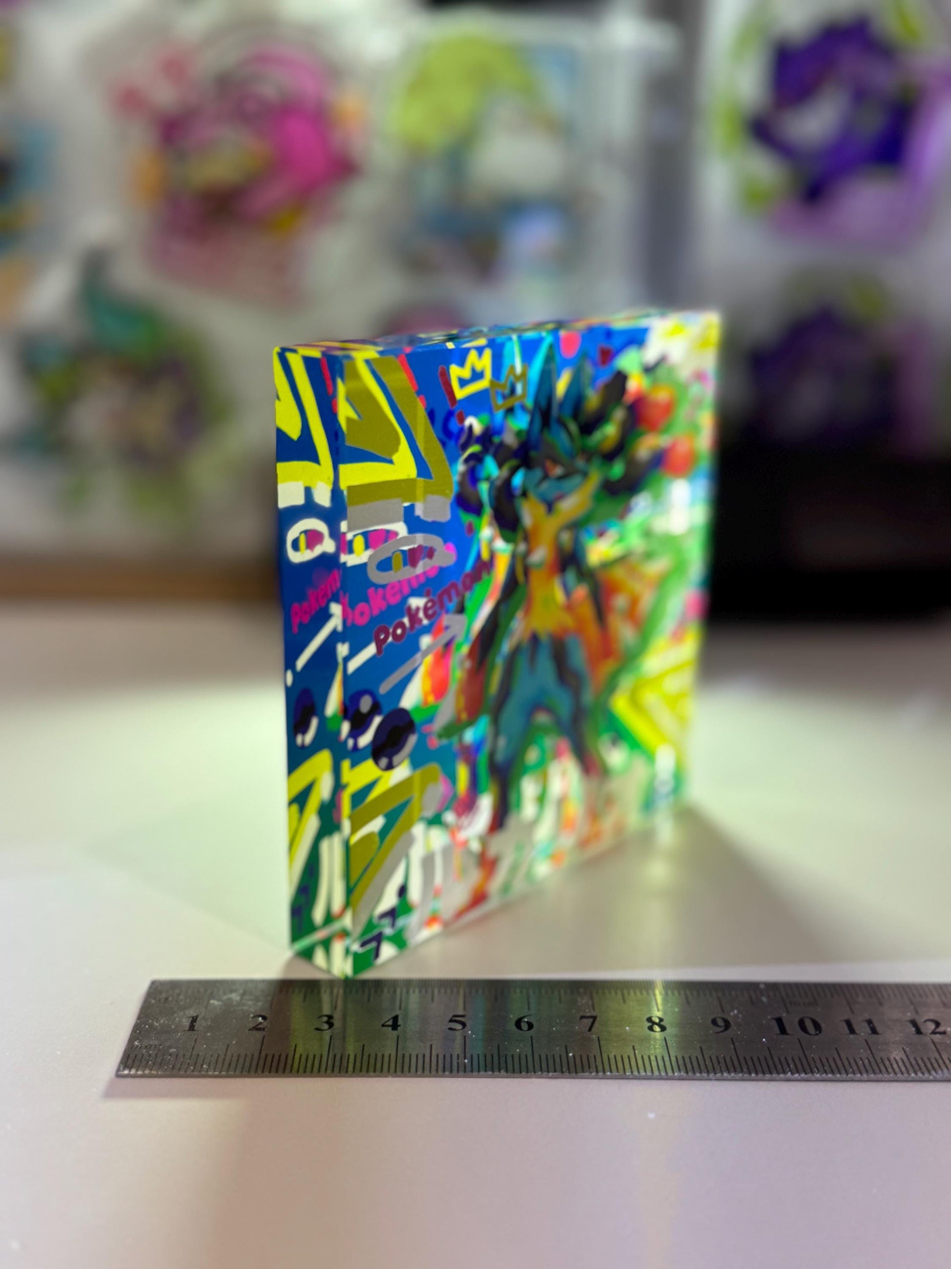 Lucario CustomMade Pokemon Crystal Acrylic Block 10x10x1.5cm-Gift For him-Pokemon fan-Pokemon TCG PTCG-Pikachu Charizard Full Art