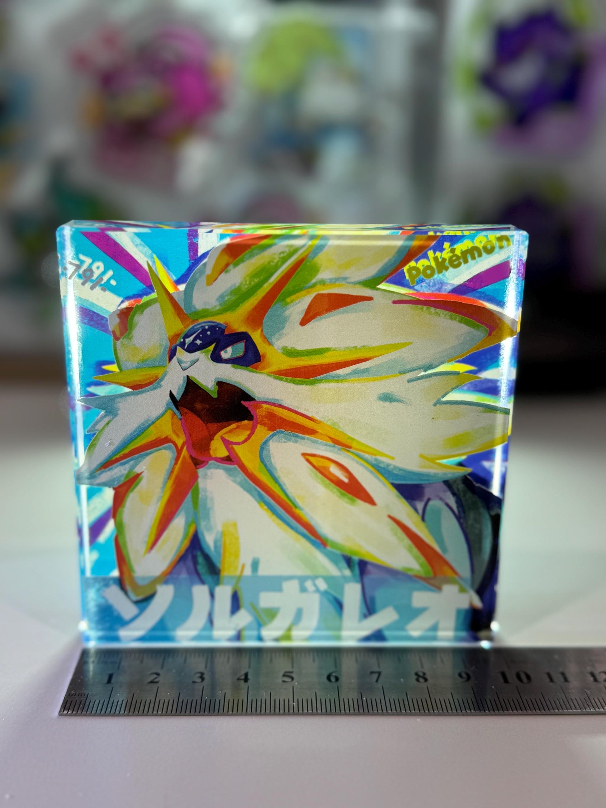 Solgaleo CustomMade Pokemon Crystal Acrylic Block 10x10x1.5cm-Gift For him-Pokemon fan-Pokemon TCG PTCG-Pikachu Charizard Full Art